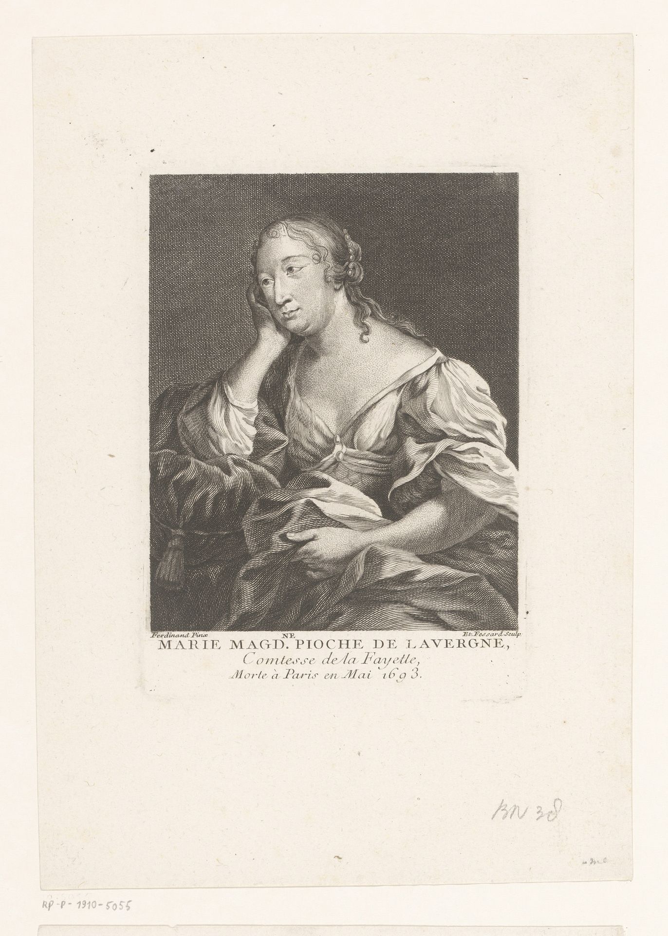 Portret van Madame de La Fayette by Etienne Fessard
