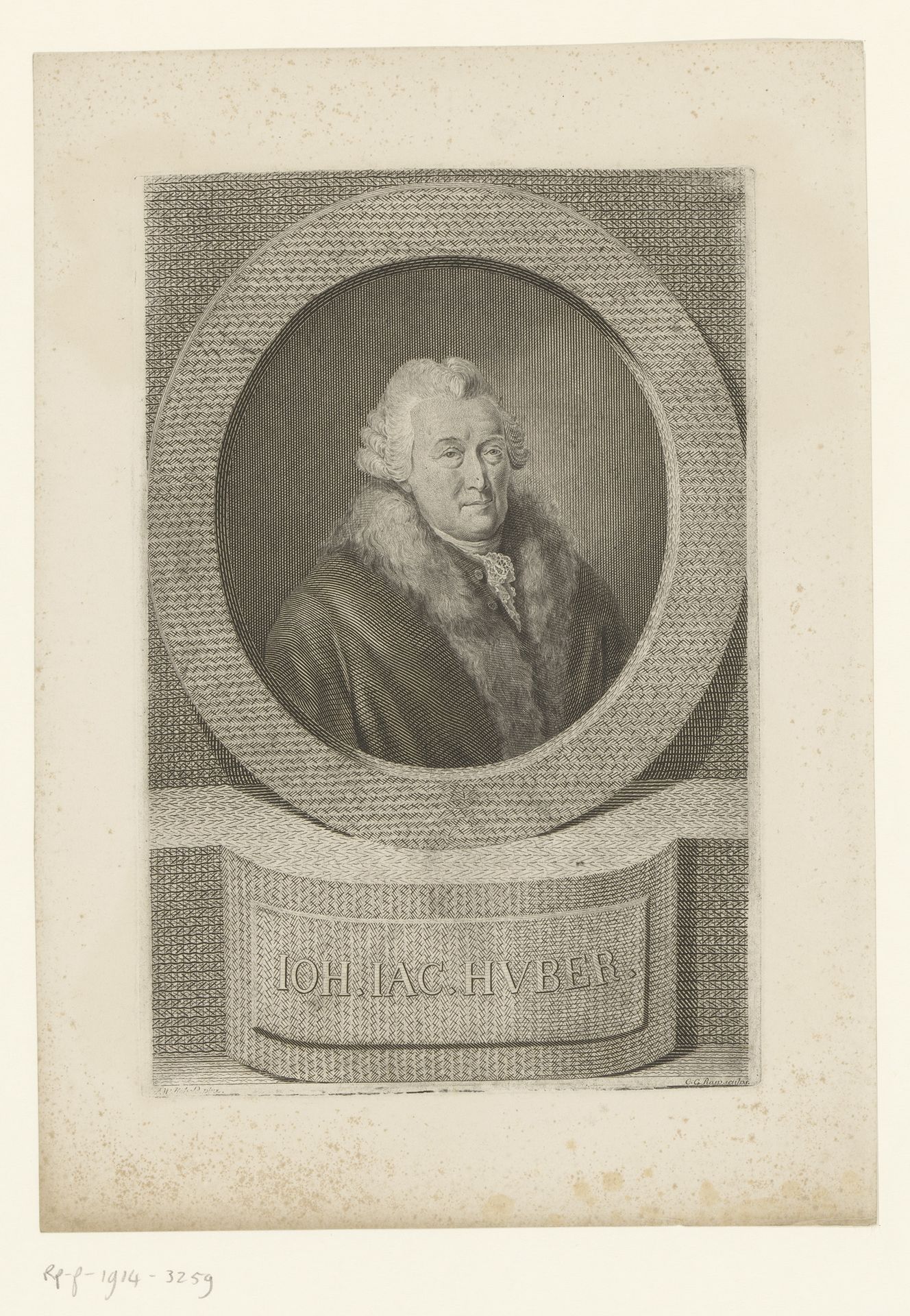 Portret van Johann Jacob Huber by Carl Gottlieb Rasp