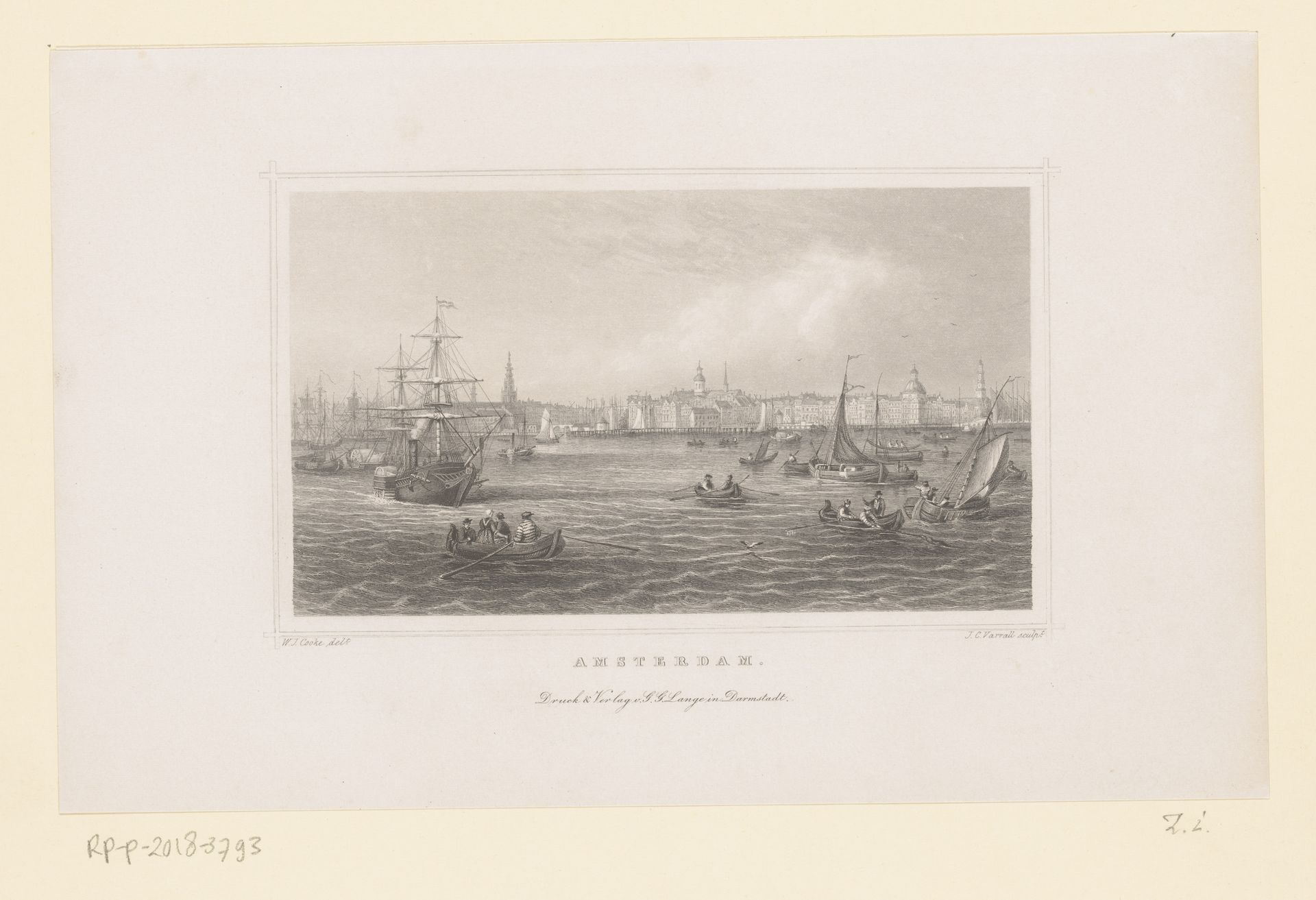 Gezicht op Amsterdam vanaf het IJ by John Charles Varrall
