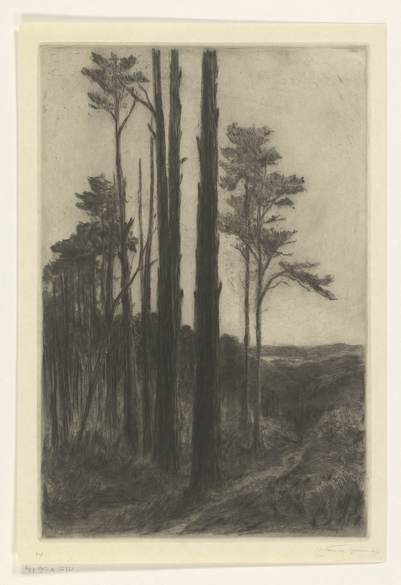 In het Reichswald bij Kleef, bij avond by Carel Nicolaas Storm van 's-Gravesande