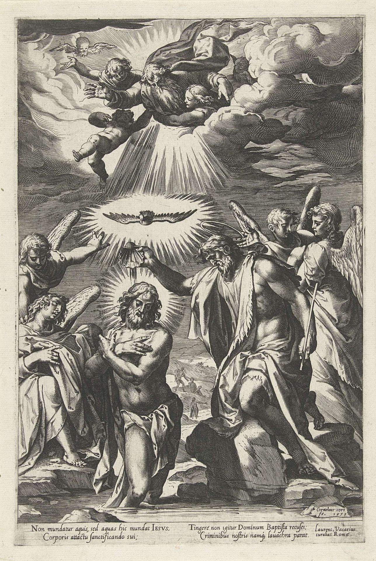 Doop van Christus in de Jordaan by Cornelis Cort