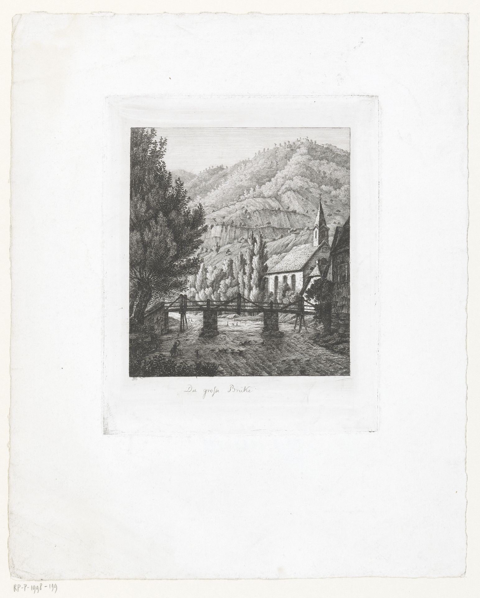 Landschap met een brug over een rivier by Lambert Joseph Leopold Freiherr von Babo
