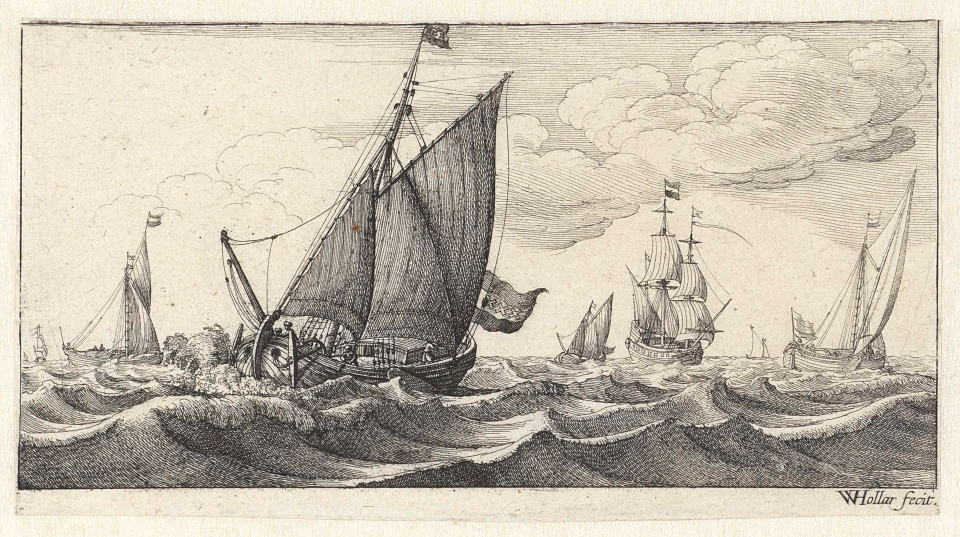 Zeegezicht met zeilschepen by Wenceslaus Hollar