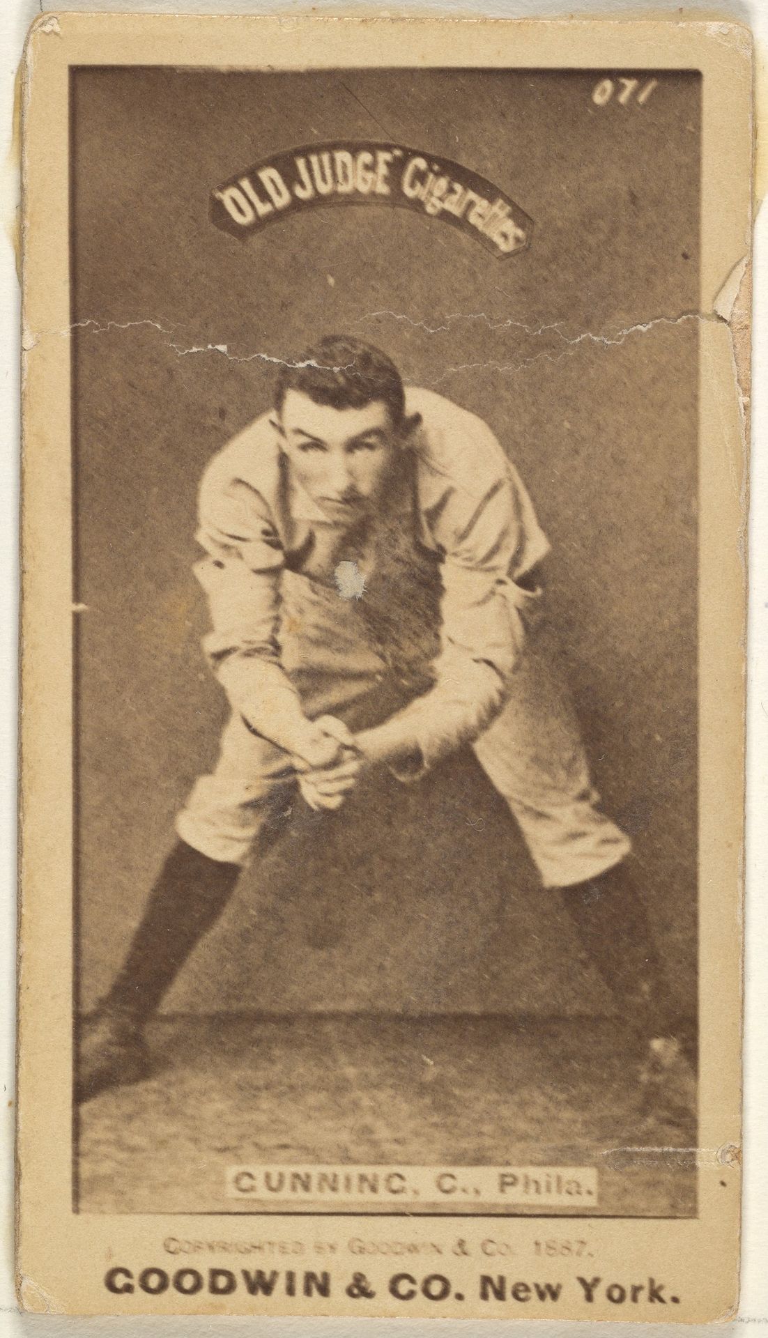 Thomas Francis Gunning, Catcher, Philadelphia, from the Old Judge series (N172) for Old Judge Cigarettes by Goodwin & Company