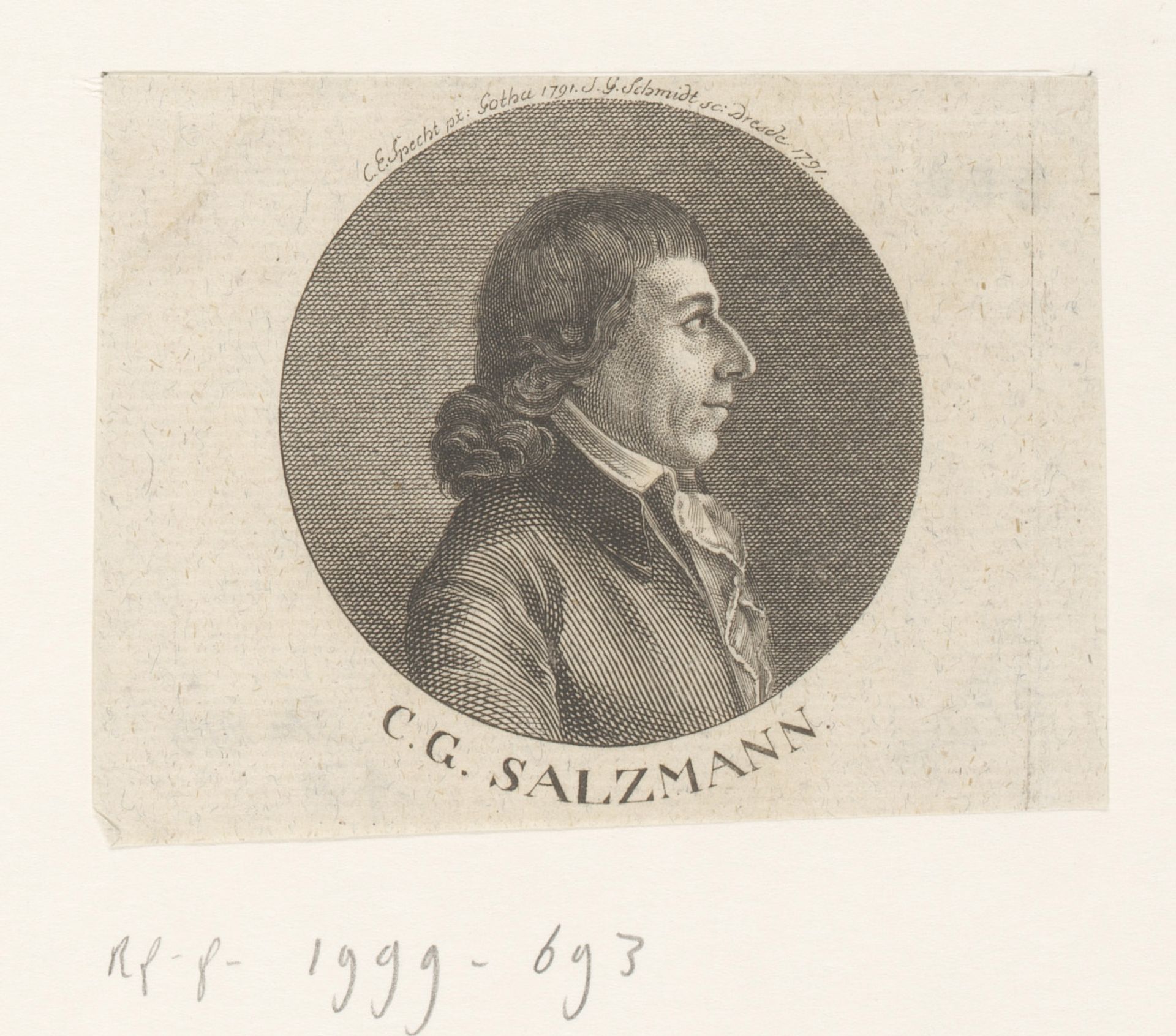 Portret van Christian Gotthilf Salzmann by Johann Gottfried Schmidt