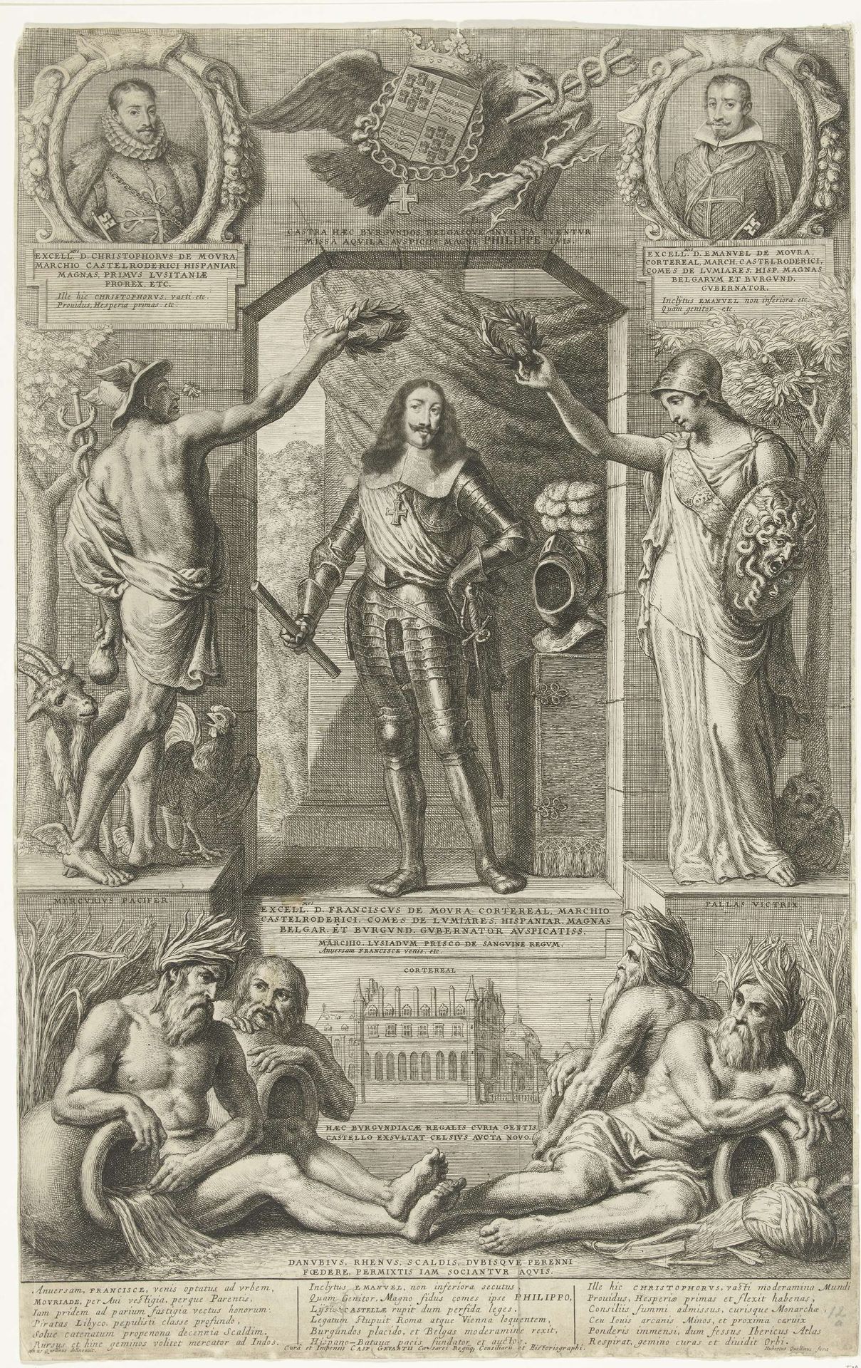 Allegorische portret van Francisco de Castel Rodrigo bij zijn vertrek als gouverneur, 1668 by Hubert Quellinus