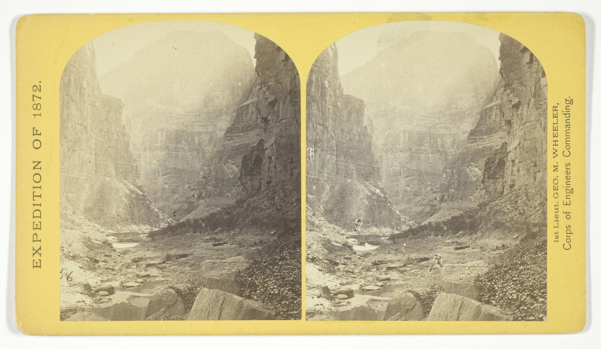 The mouth of Kanab Creek. The beds of the Colorado River and its tributary here lie in gorges cut by the running water to the depth of about 3.500 feet below the general surgace of the country. The highest point seen in the picture is 2.500 feet above the water, and the walls are here too steep to be scaled by William Bell