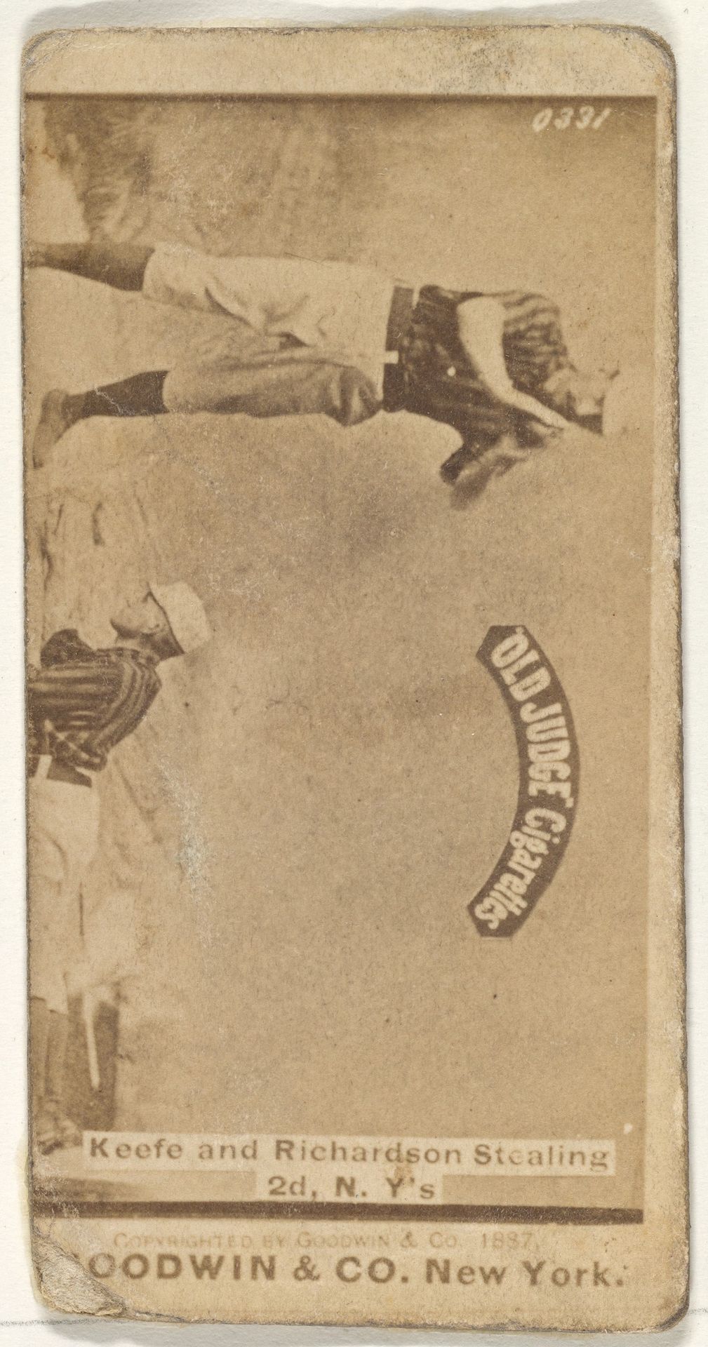 Keefe and Richardson Stealing 2nd Base, New York, from the Old Judge series (N172) for Old Judge Cigarettes by Goodwin & Company