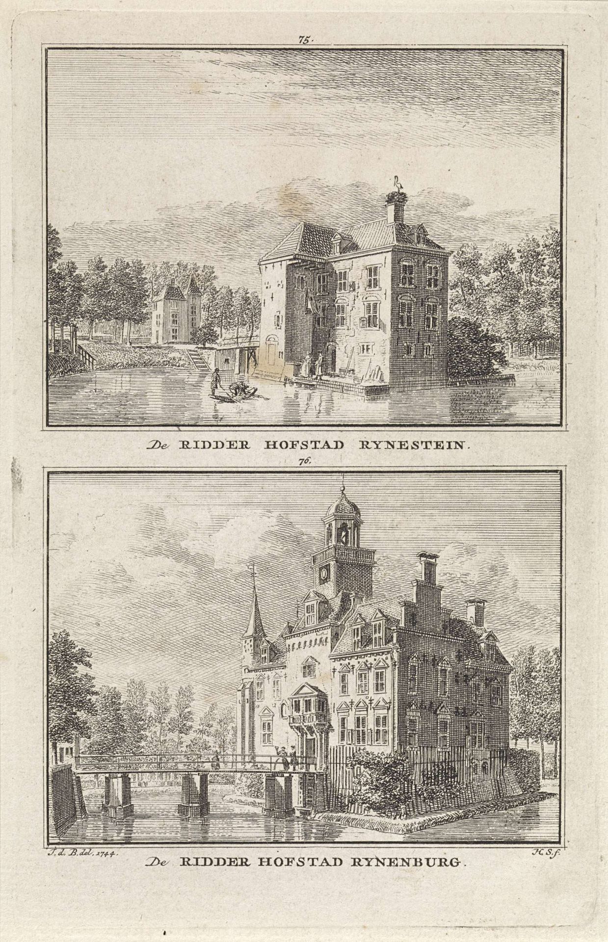 Gezicht op kasteel Rijnestein en kasteel Rijnenburg by Hendrik Spilman