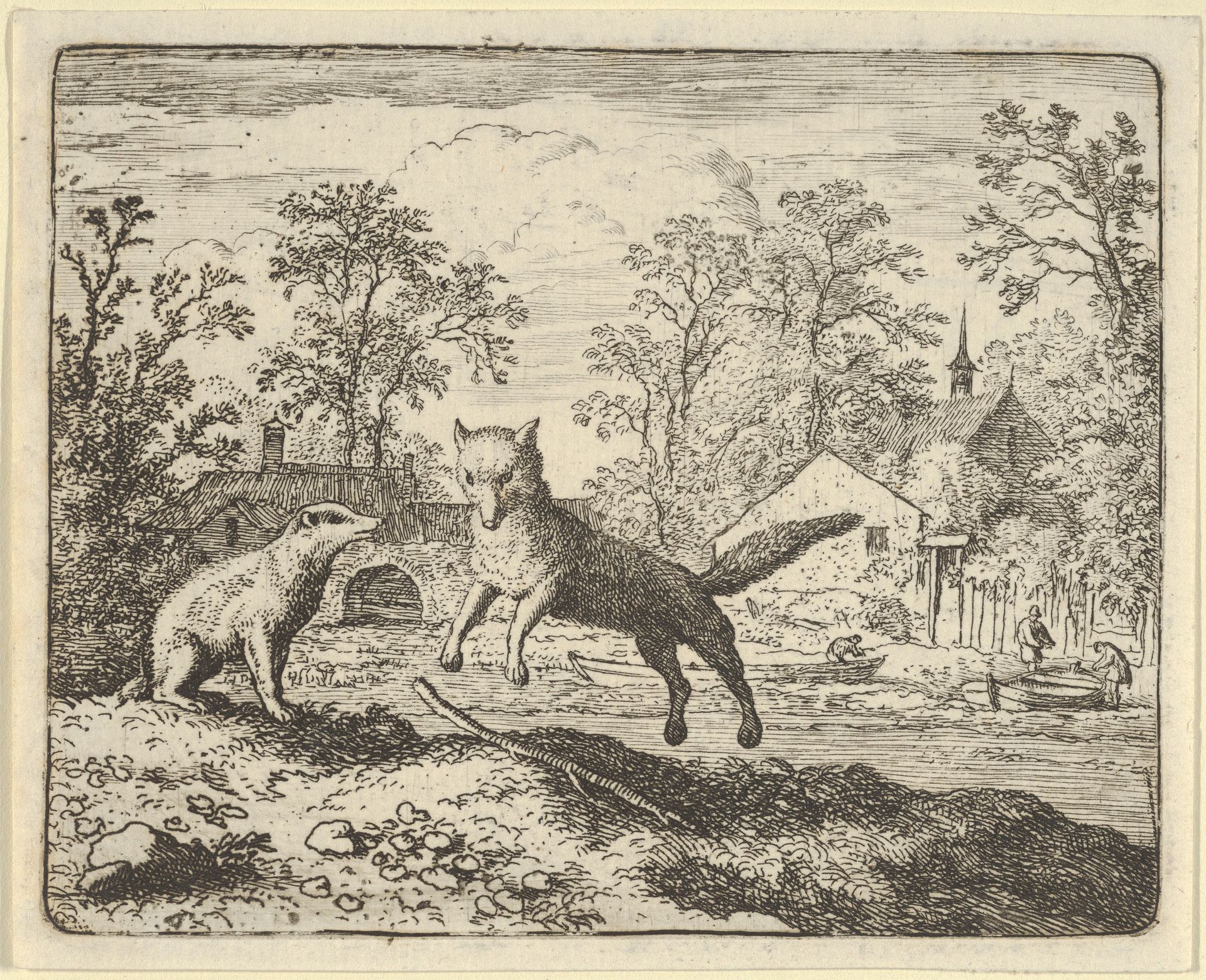 The Badger Imposes as Punishment to Jump Three Times Over a Stick on the Ground from Hendrick van Alcmar's Renard The Fox by Allart van Everdingen