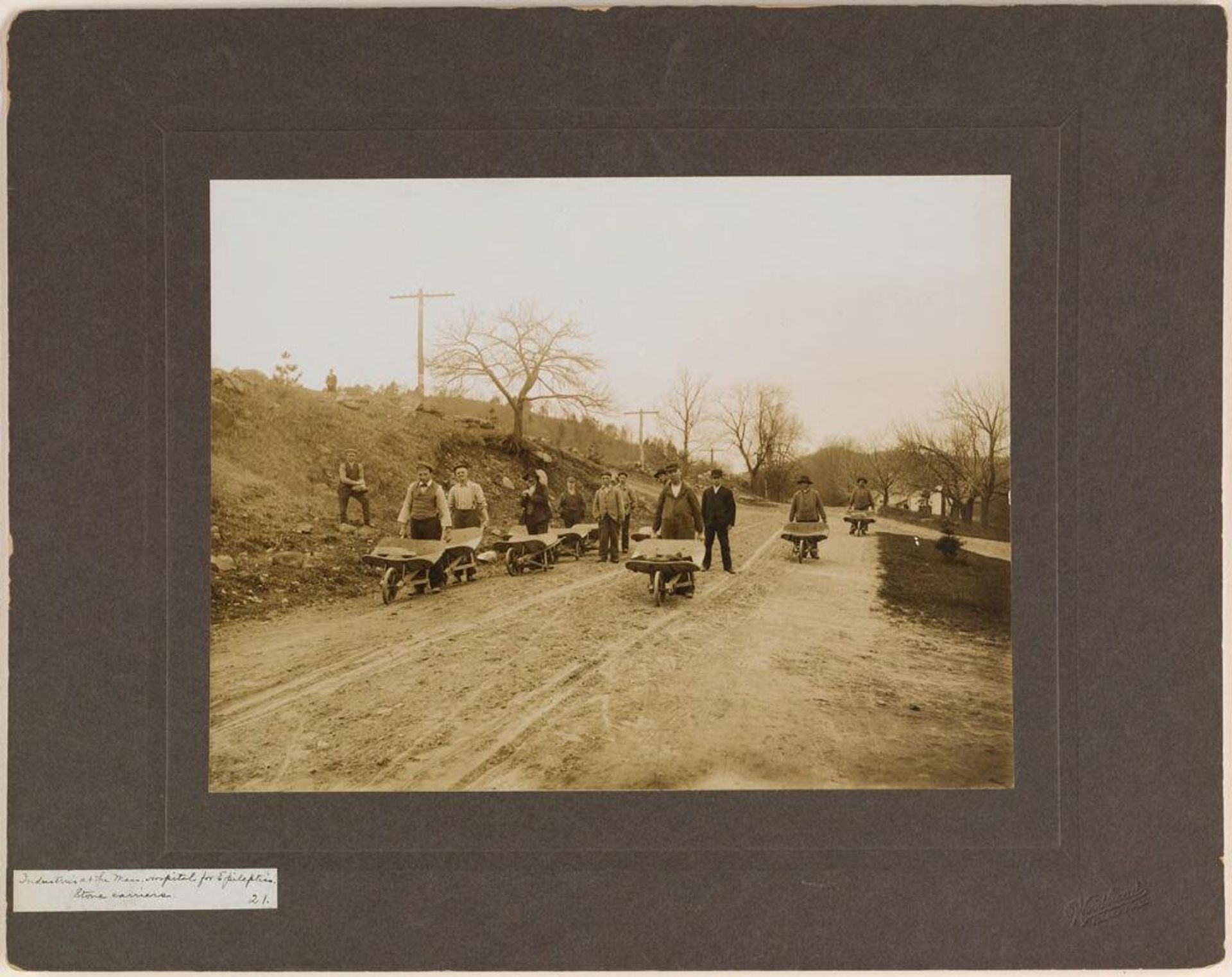 Defectives, Epileptics: United States. Massachusetts. Palmer. State Hospital for Epileptics: Industries at the Mass. Hospital for Epileptics. Stone carriers. 21. by Woodhead Studio
