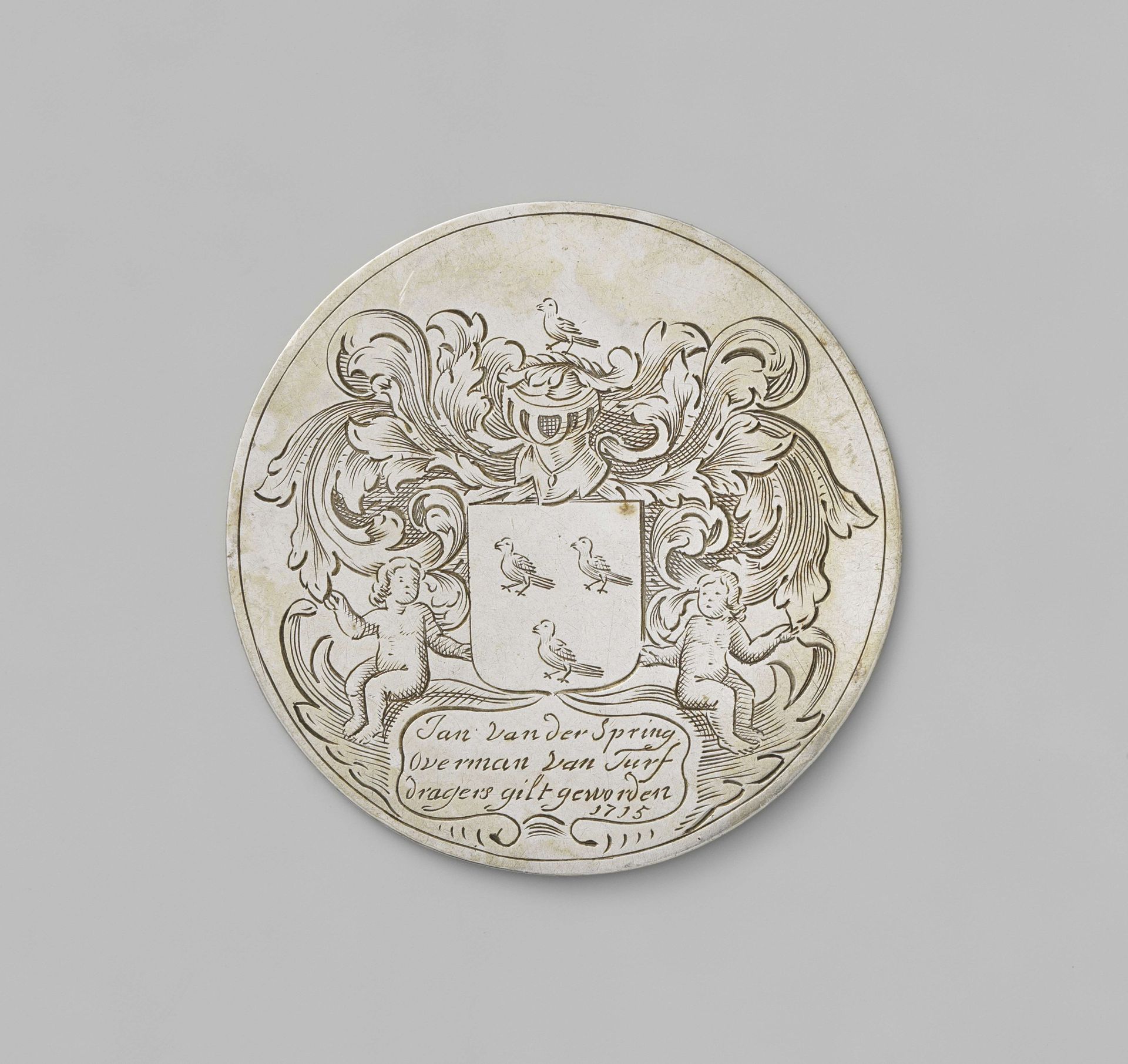 Turfdragersgilde van Amsterdam, gildepenning van Jan van der Spring, overman by Anonymous