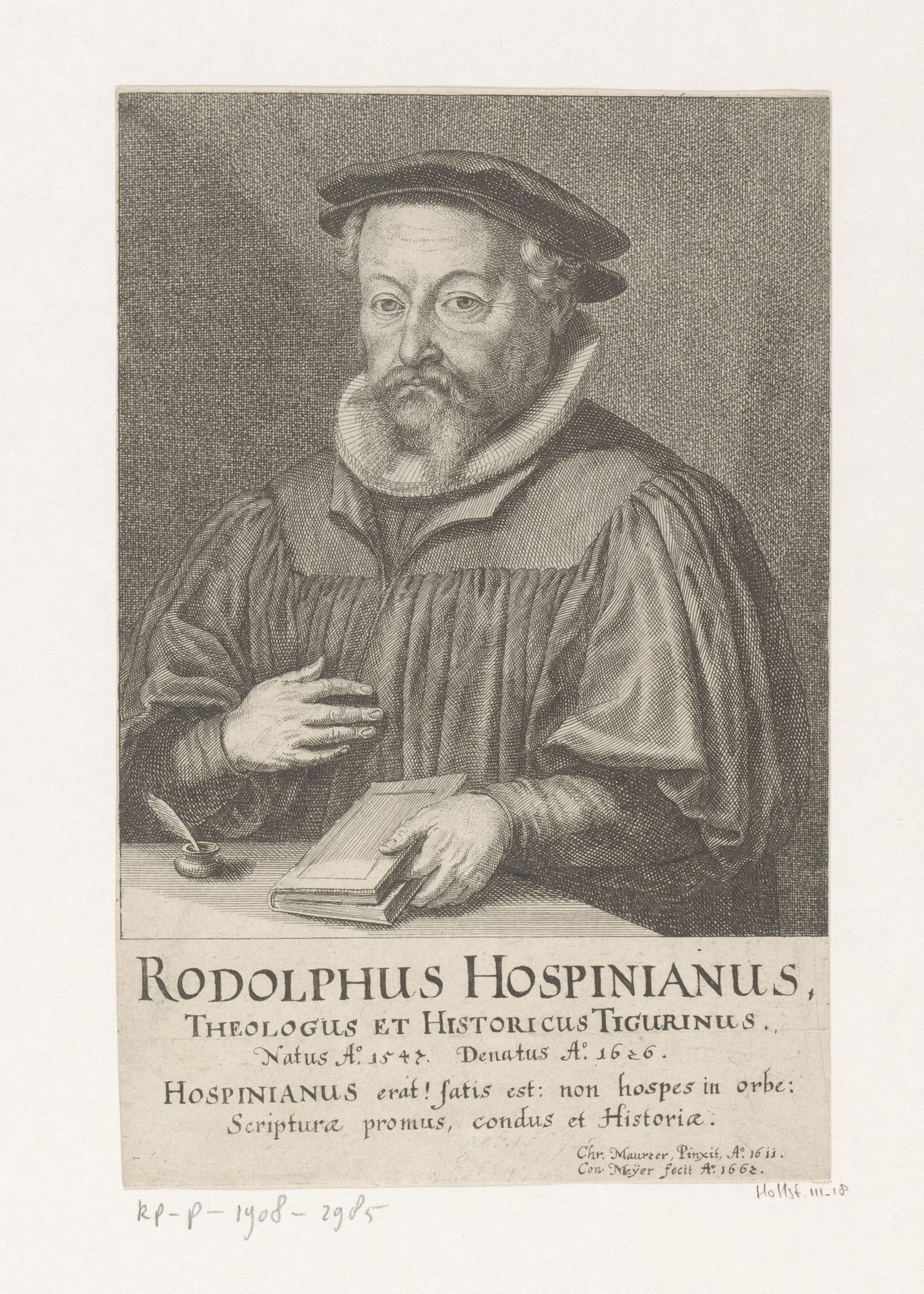 Portret van Rodolphus Hospinianus by Conrad Meyer