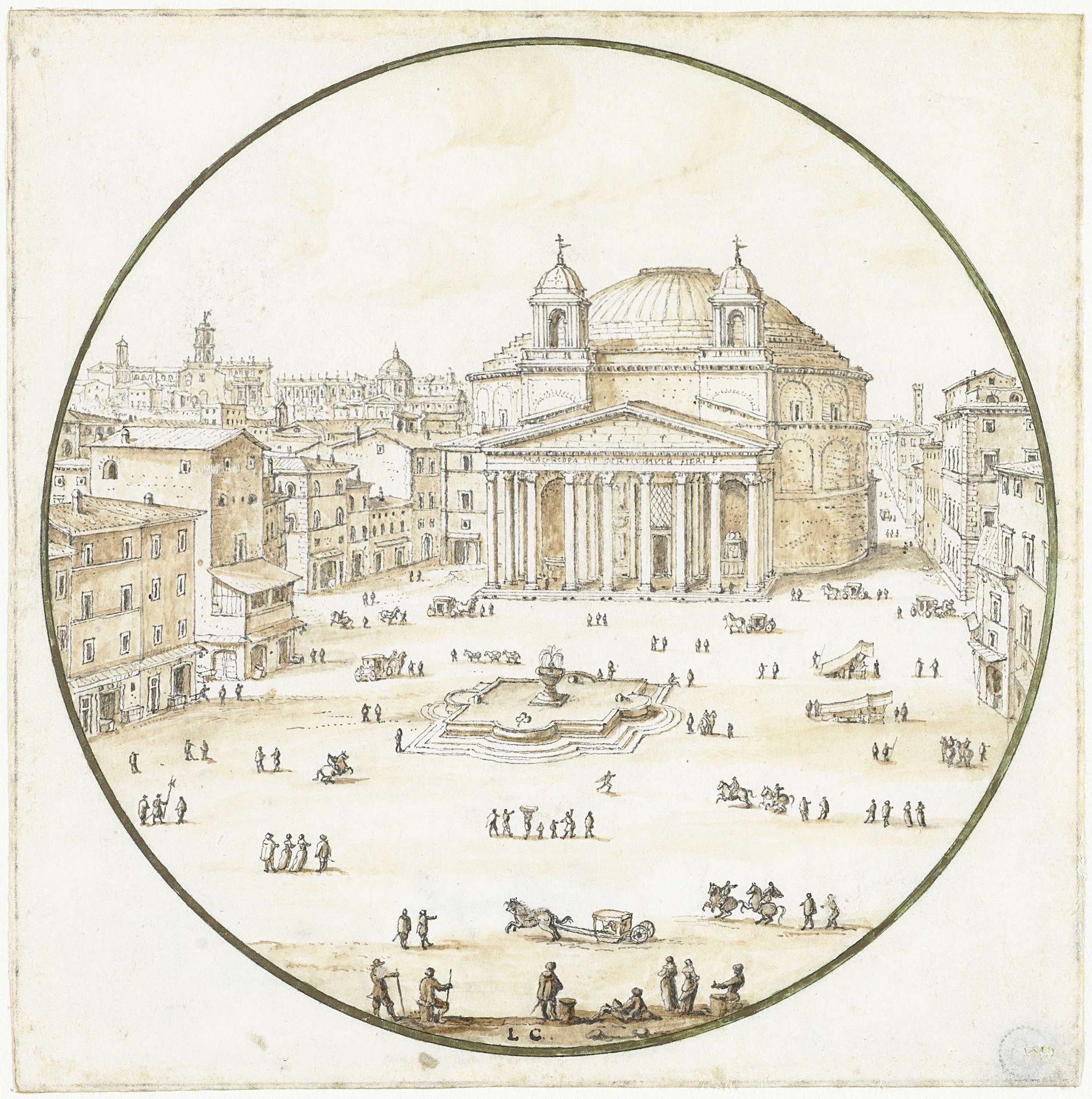 Gezicht op het Pantheon te Rome by Lievin Cruyl