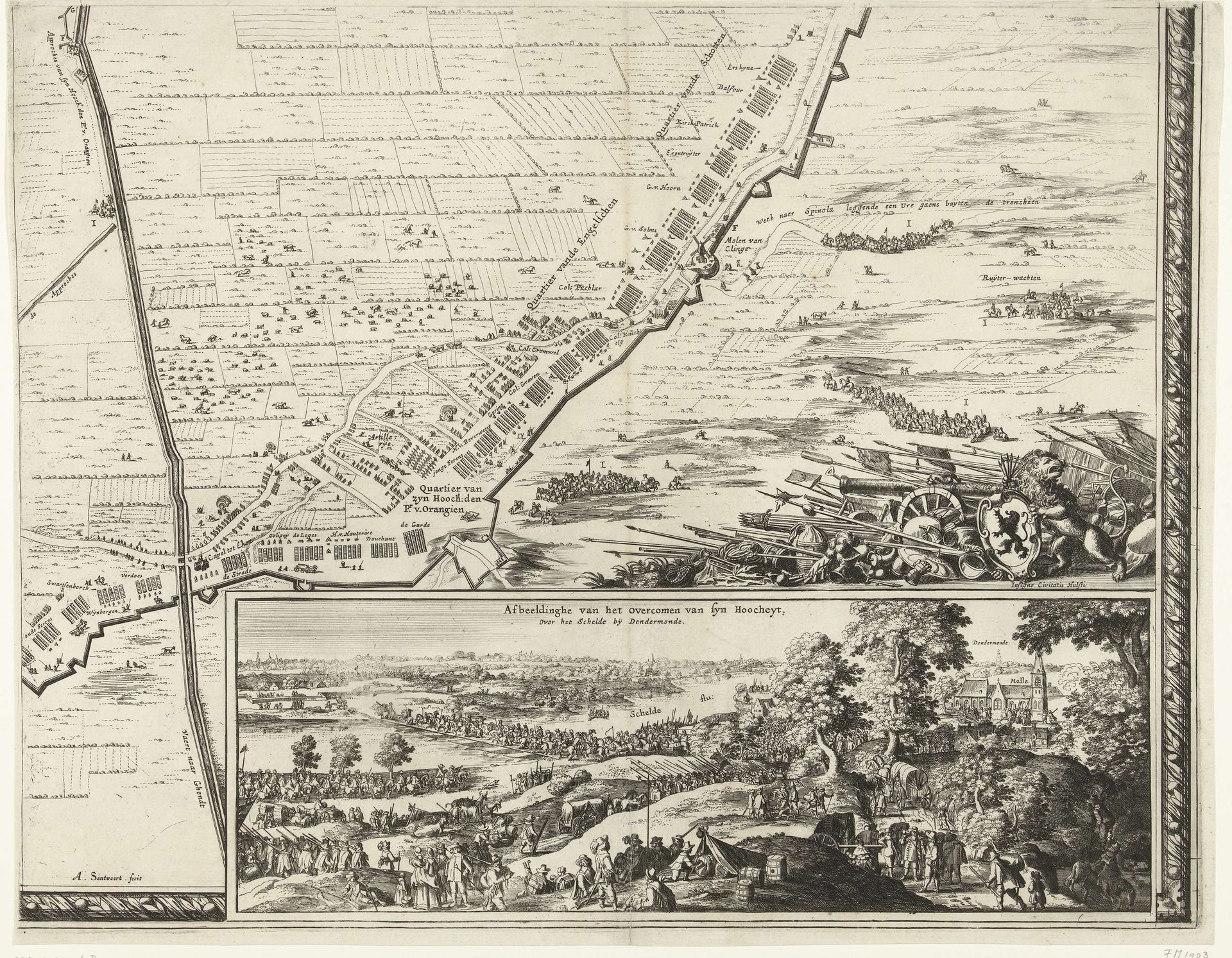 Beleg en verovering van Hulst door Frederik Hendrik (blad rechtsonder), 1645 by Abraham Dircksz. Santvoort