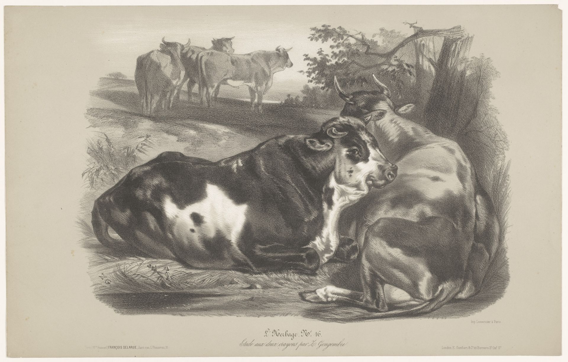 Vijf koeien in een weiland by Joseph Zephyris Gengembre