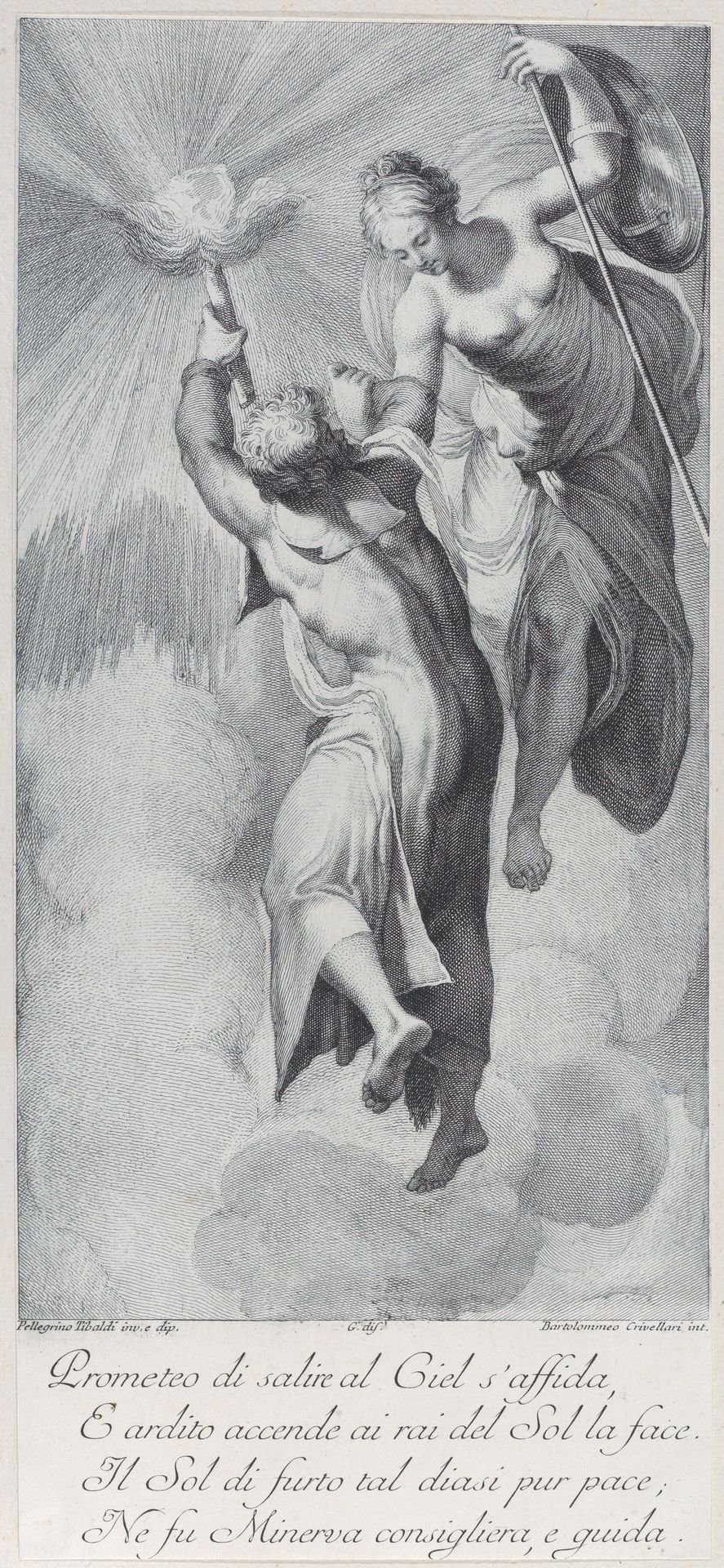 Minerva assisting Prometheus as he attempts to scale the heavens by Bartolomeo Crivellari