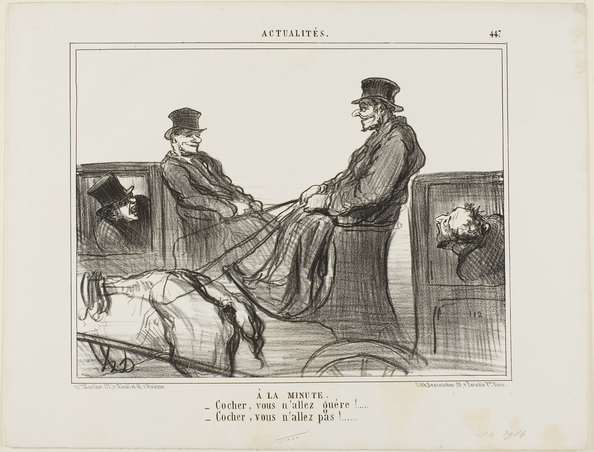 Paid By the Minute. “- Driver, you are hardly moving! - Driver, you are not moving at all!,” plate 447 from Actualités by Honoré Daumier