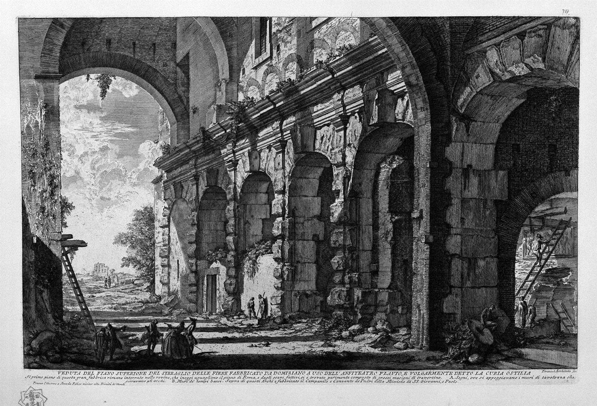 View of the upper floor of the menagerie of wild beasts made ​​by Domitian for the use of the Flavian Amphitheatre, commonly known as the Curia and Ostilia by Giovanni Battista Piranesi