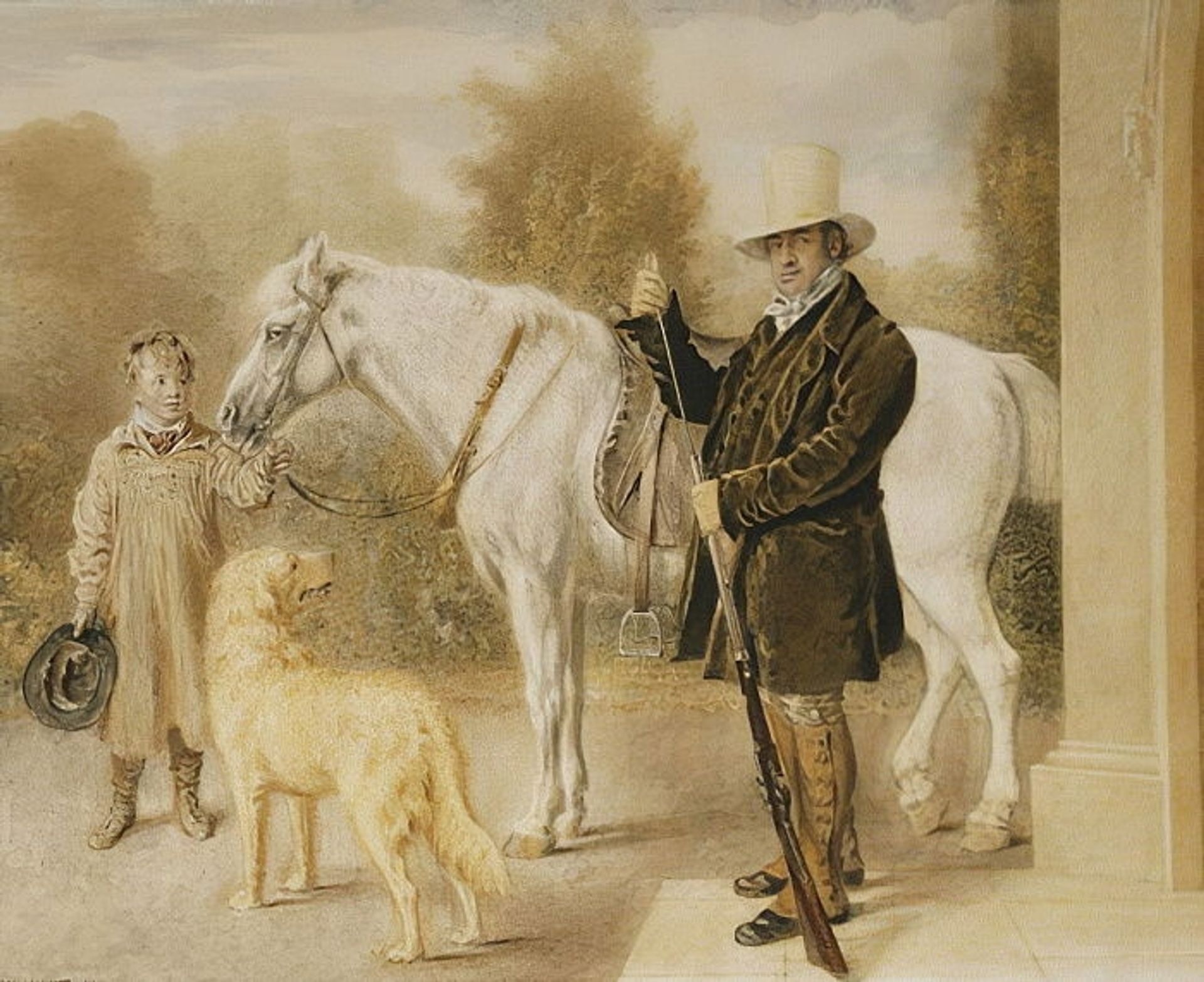 A Sportsman with a Boy, a Pony and a Dog by William Henry Hunt