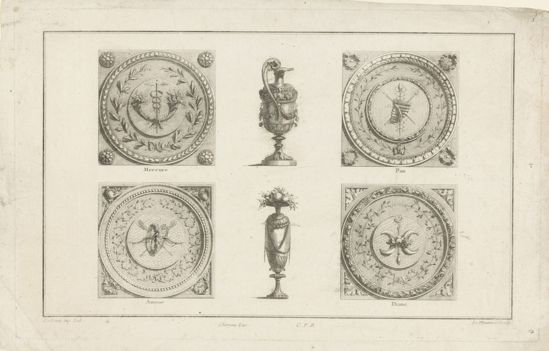Mercurius, Pan, Amor en Diana by C. Le Meunnié