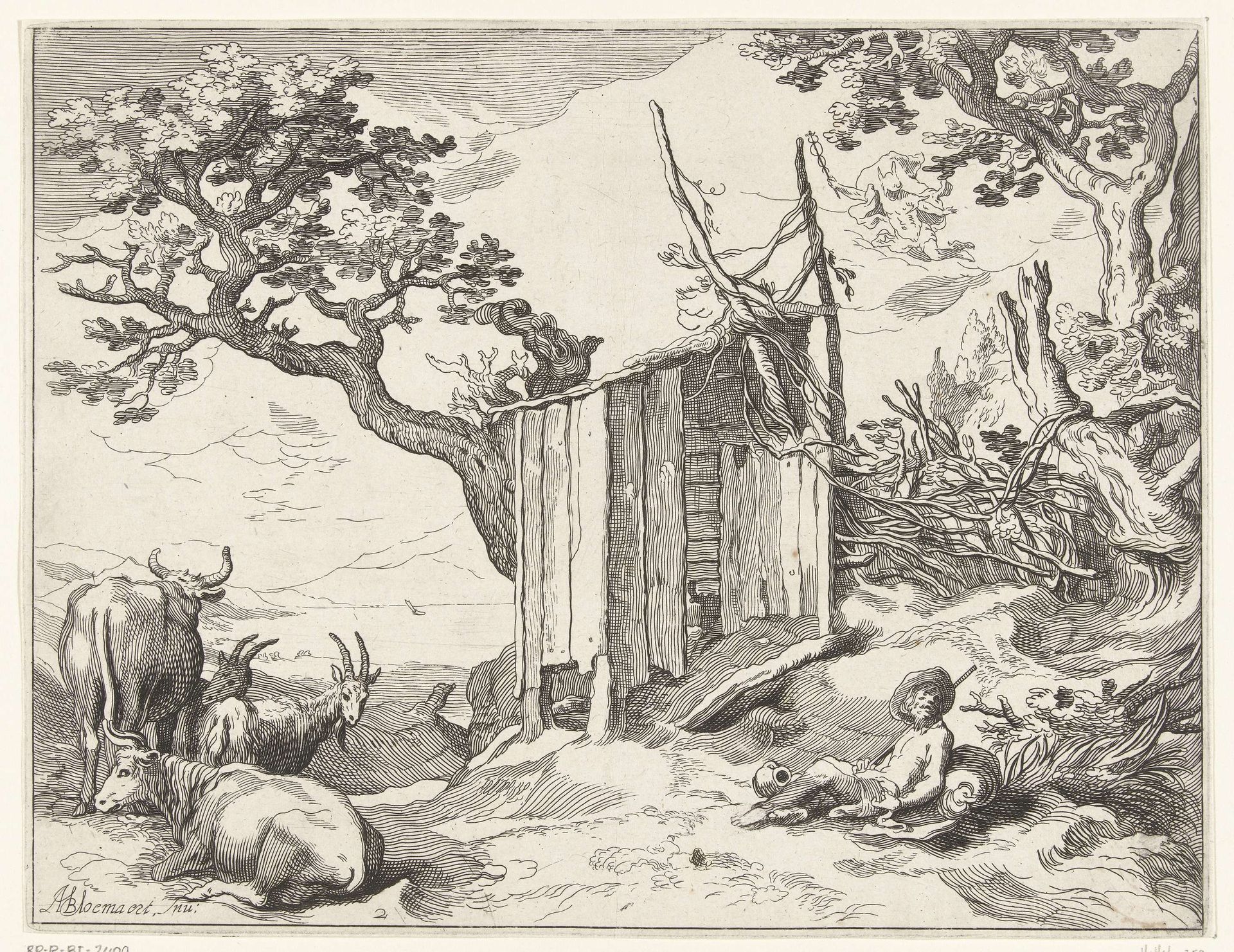 Landschap met Argus bij Io als koe en Mercurius in de lucht by Anonymous