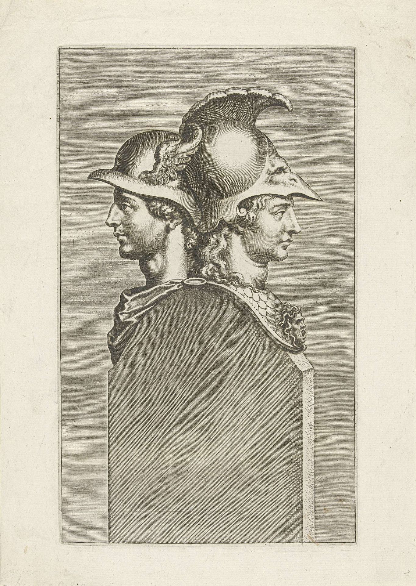 Herme met bustes van Mercurius en Minerva by Cornelis Galle I