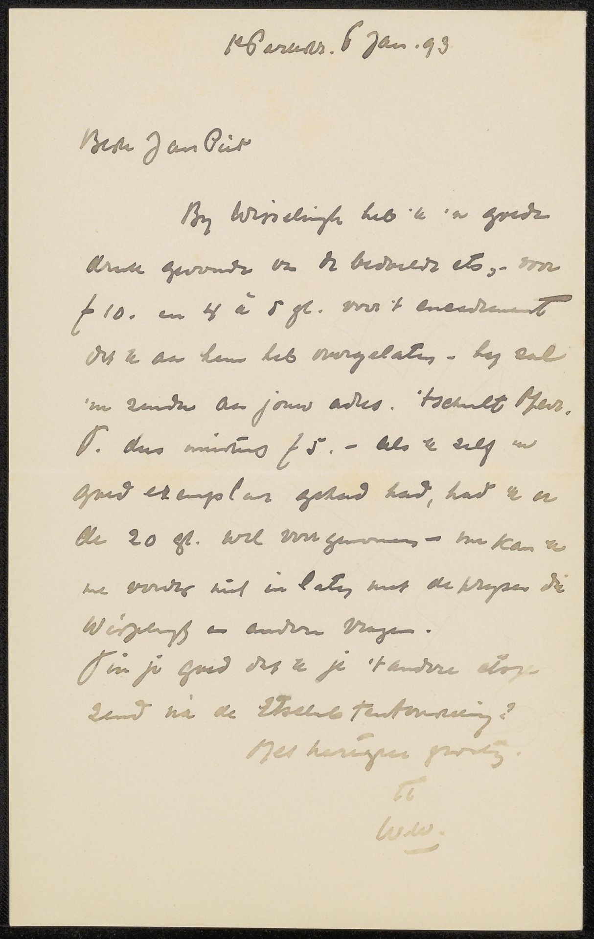 Brief aan Jan Veth by Willem Witsen
