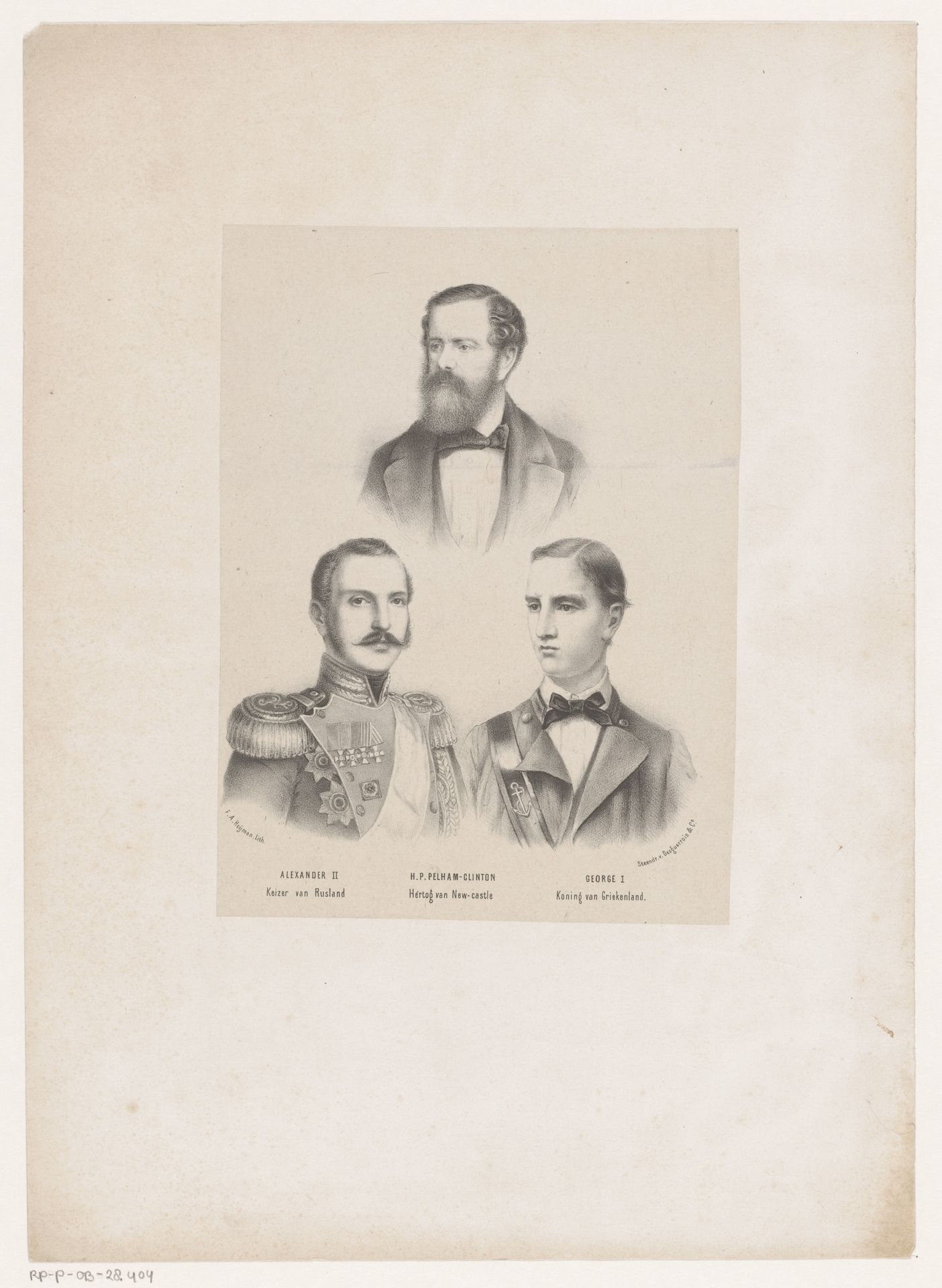 Drie portretten van Alexander II, H.P. Pelham-Clinton, George I by Frederik August Heyman