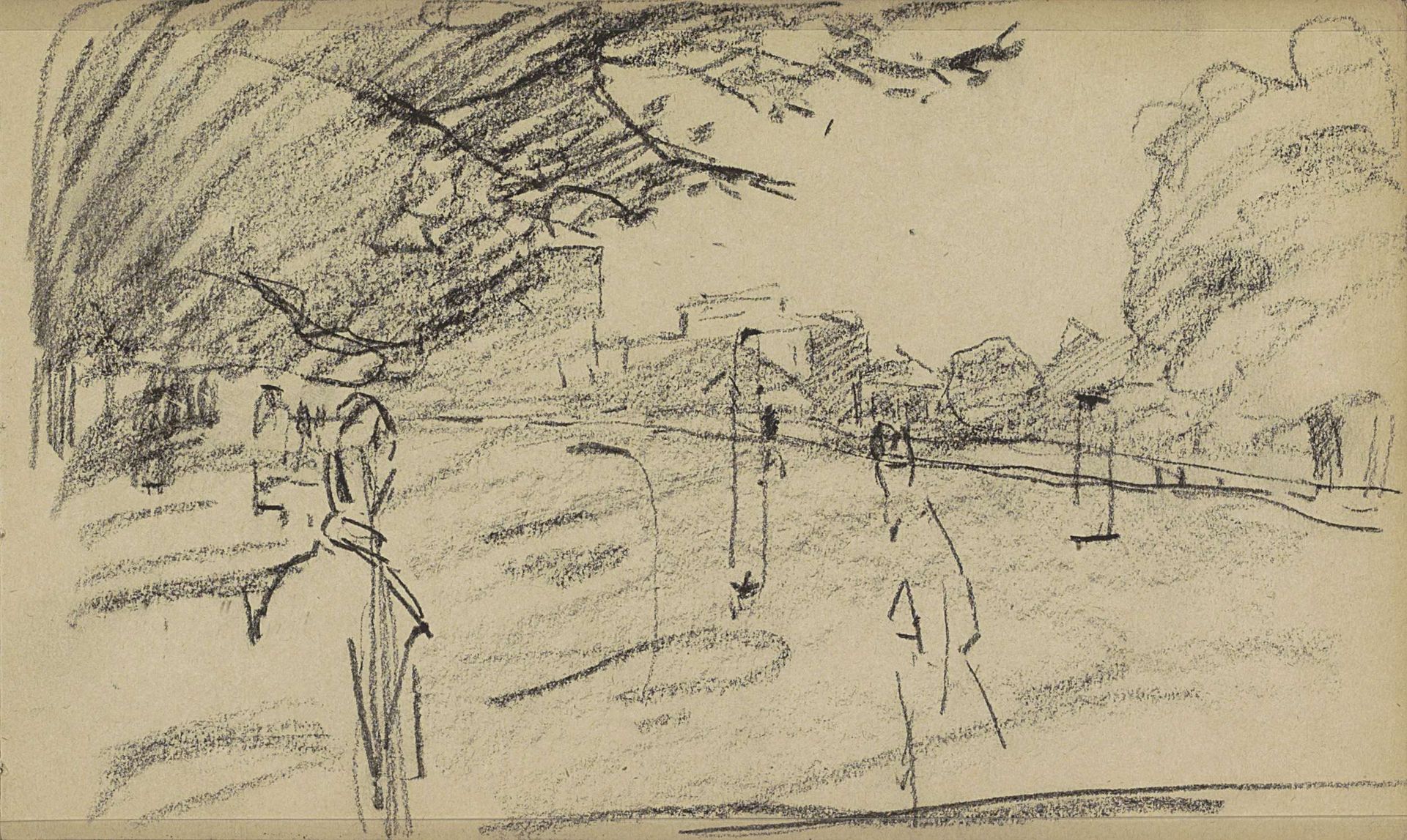 Gezicht op een park met bebouwing by Willem Witsen