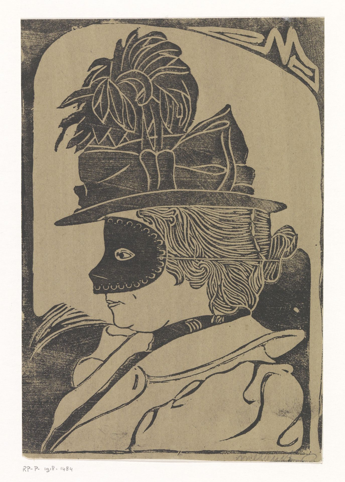 Profiel met hoed en masker by Samuel Jessurun de Mesquita