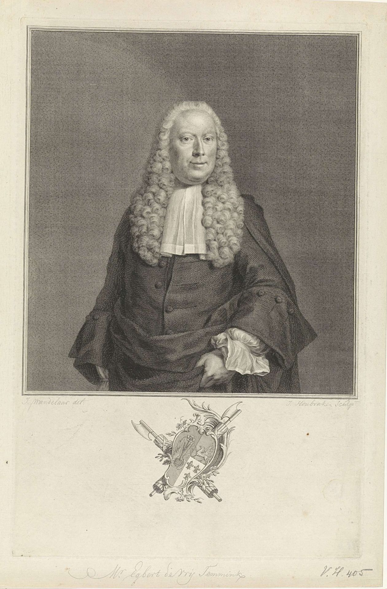 Portret van Egbert de Vrij Temminck by Jacob Houbraken