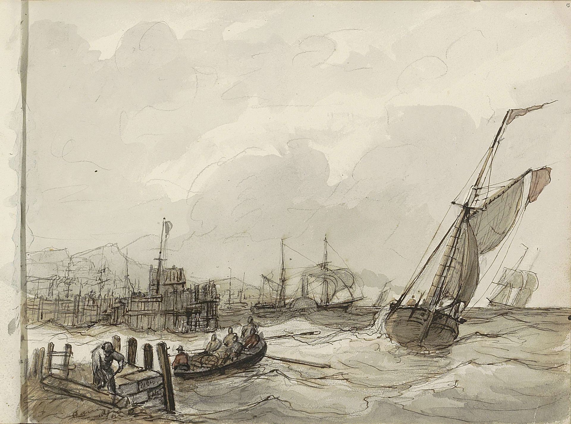 Havengezicht by Petrus Johannes Schotel