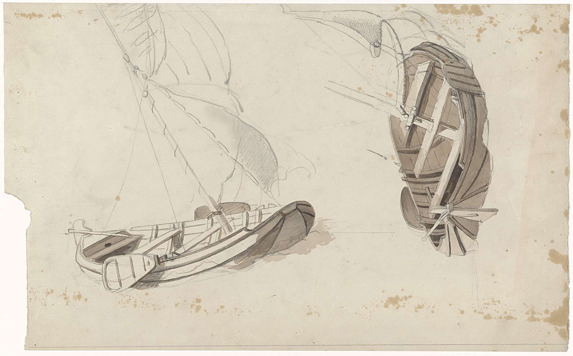 Twee schetsen van een zeilende schuit by Willem Gruyter jr.