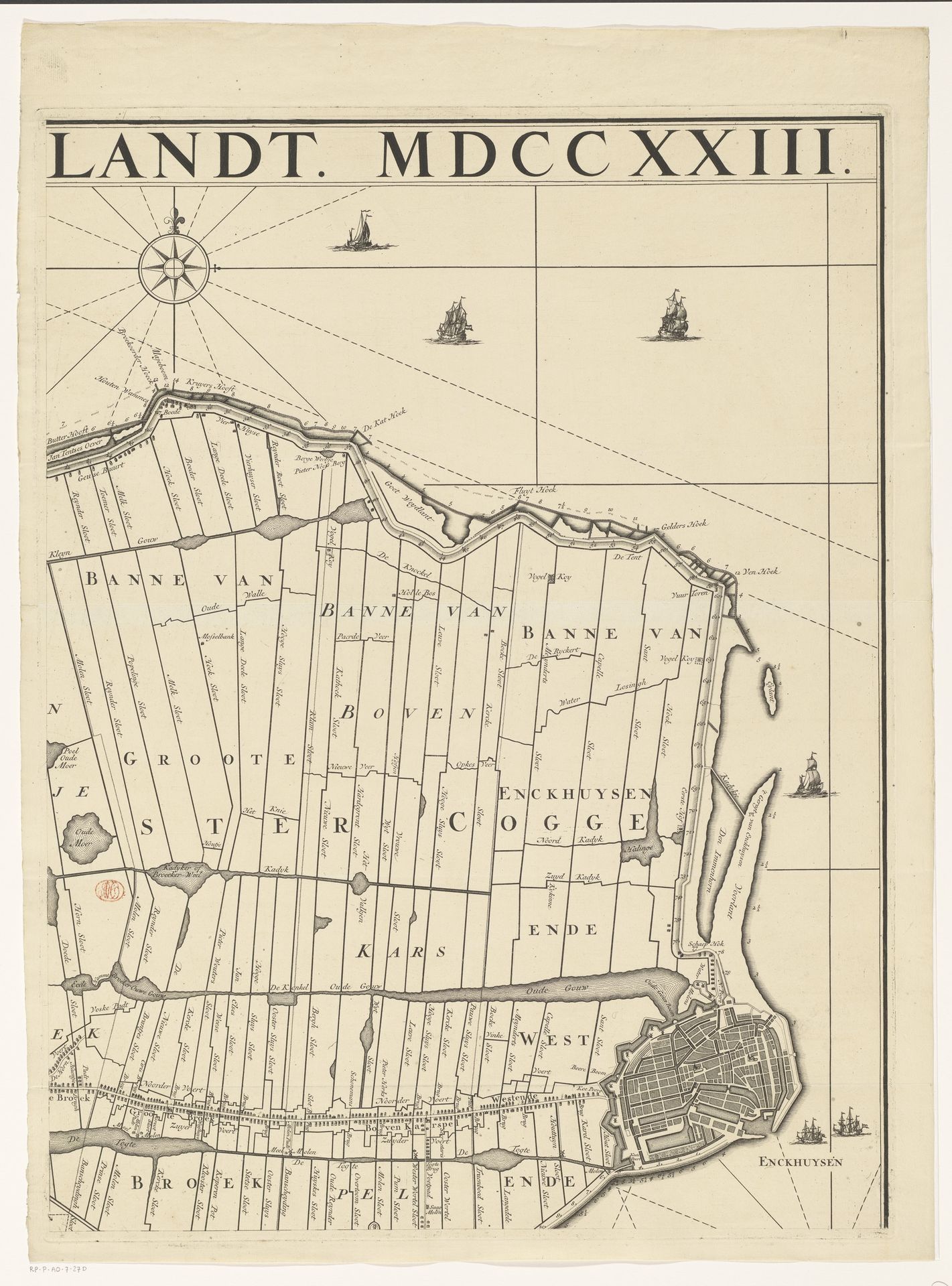 Kaart van het dijkgraafschap Drechterland (vierde deel van boven) by Hendrik de Leth
