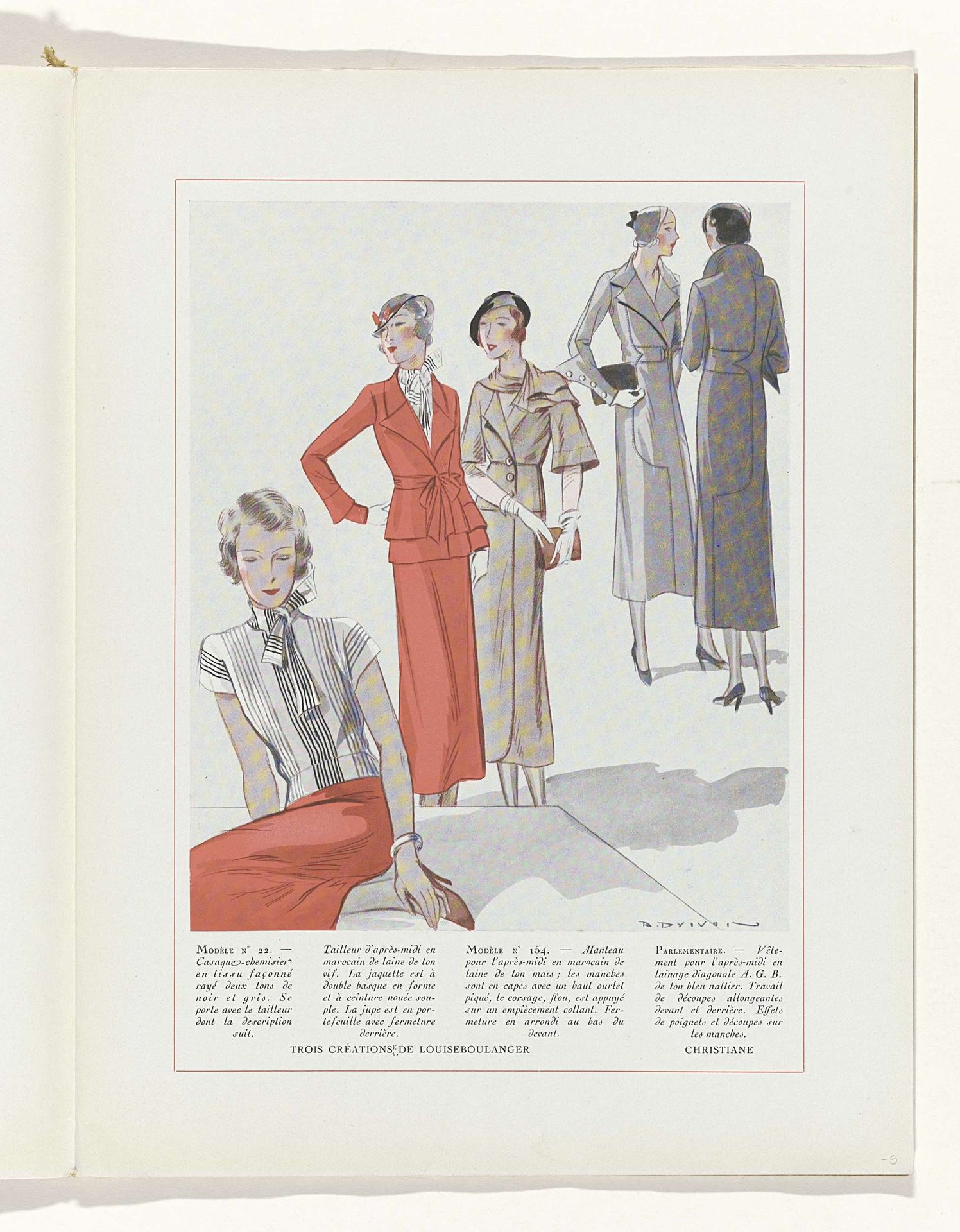 Art - Goût - Beauté, Feuillets de l' élégance féminine, Juin 1932, No. 142, 12e Année, p. 9 by R. Drivon