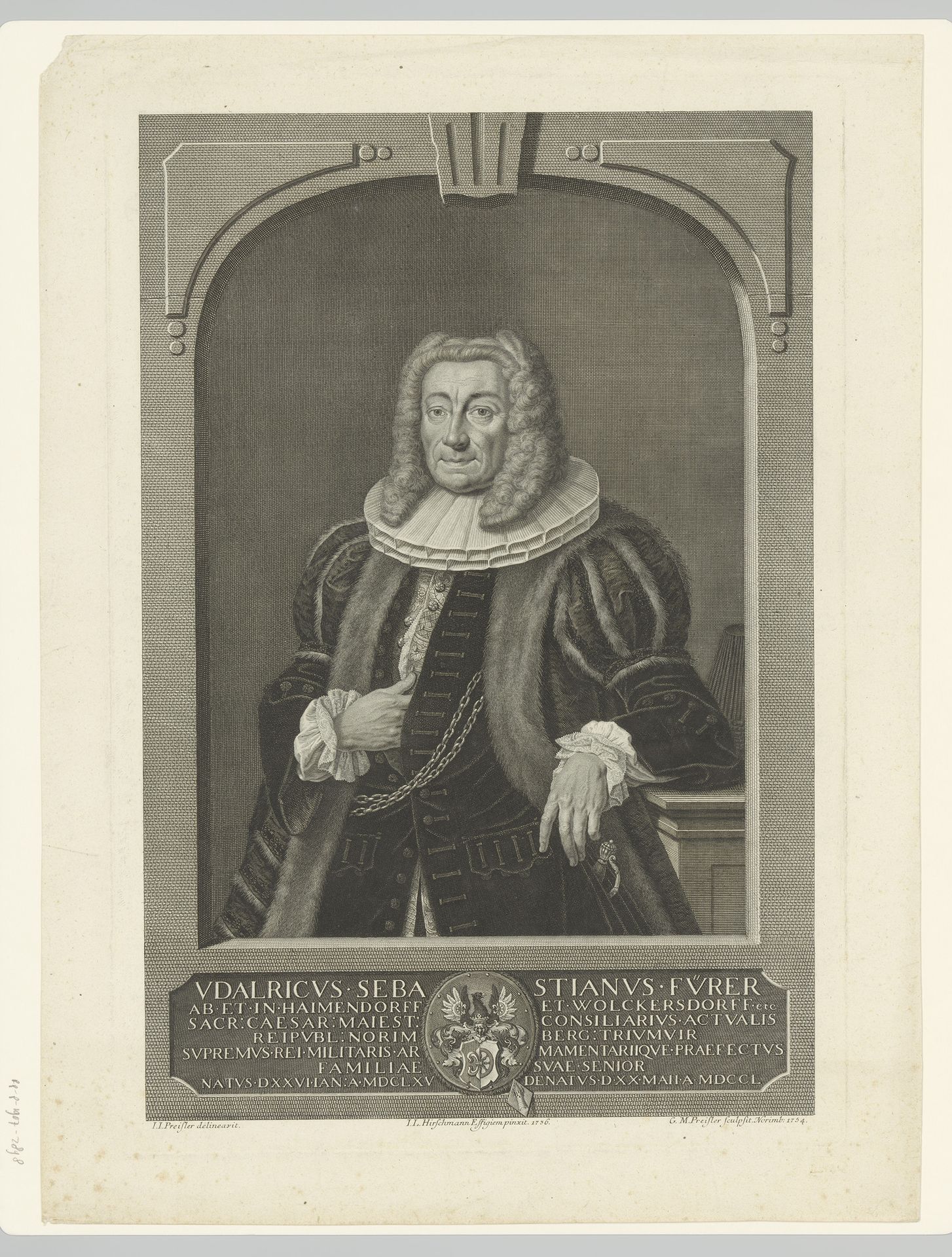 Portret van Ulrich Sebastian Fürer von Haimendorf by Georg Martin Preissler