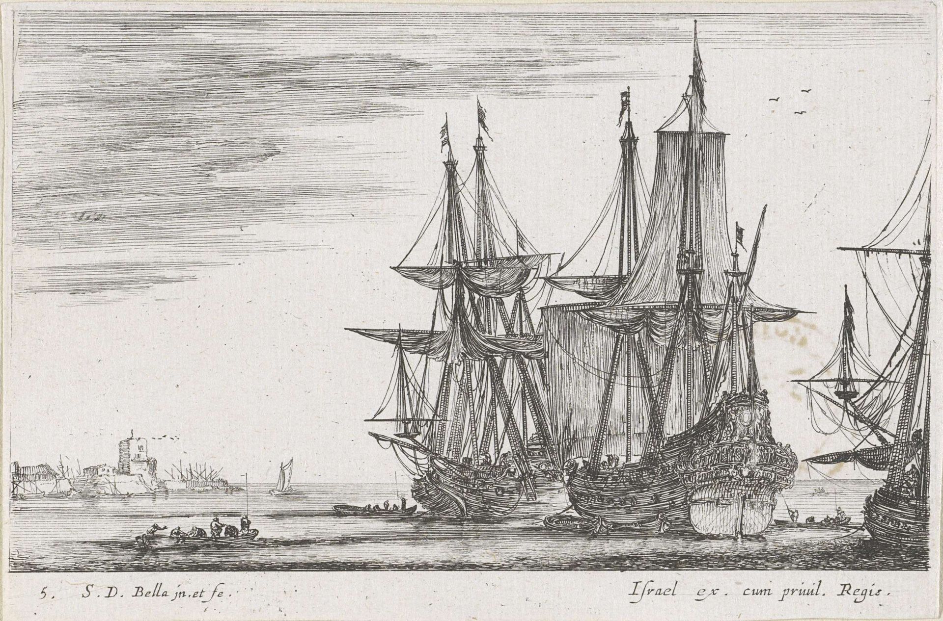 Zeilschepen voor de kust by Stefano della Bella
