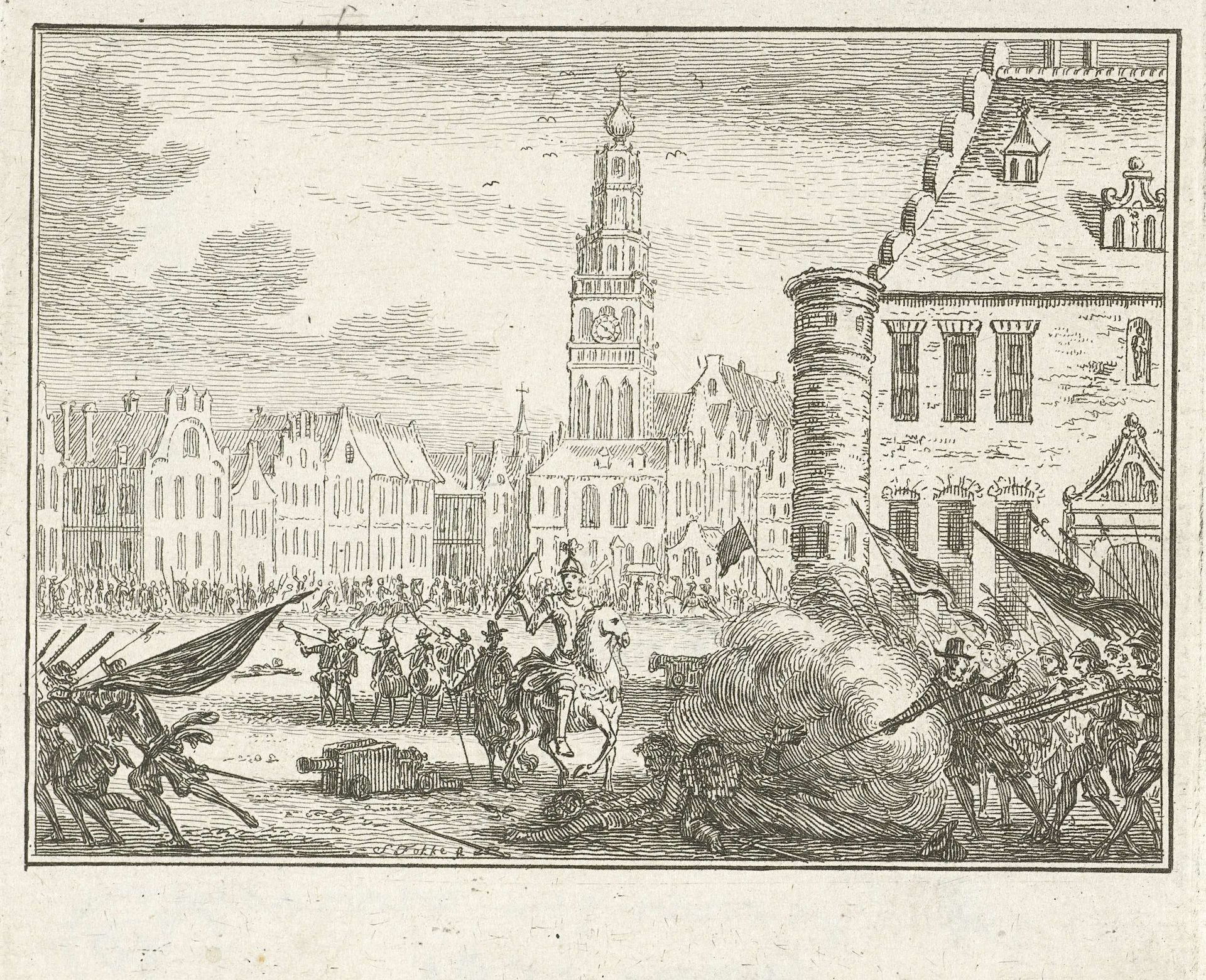 Groningen veroverd door de troepen van Rennenberg, 1580 by Simon Fokke