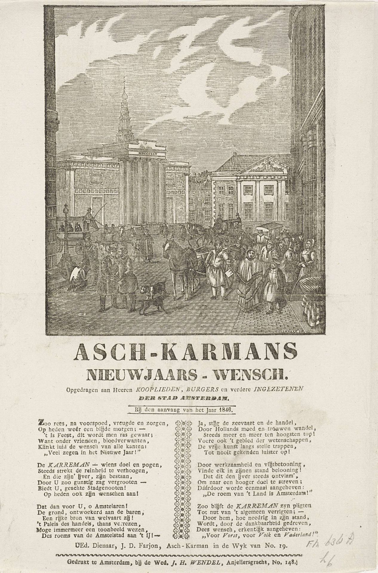 Nieuwjaarswens van de Amsterdamse askarrenmannen voor het jaar 1846 by Dirk Wijbrand Tollenaar