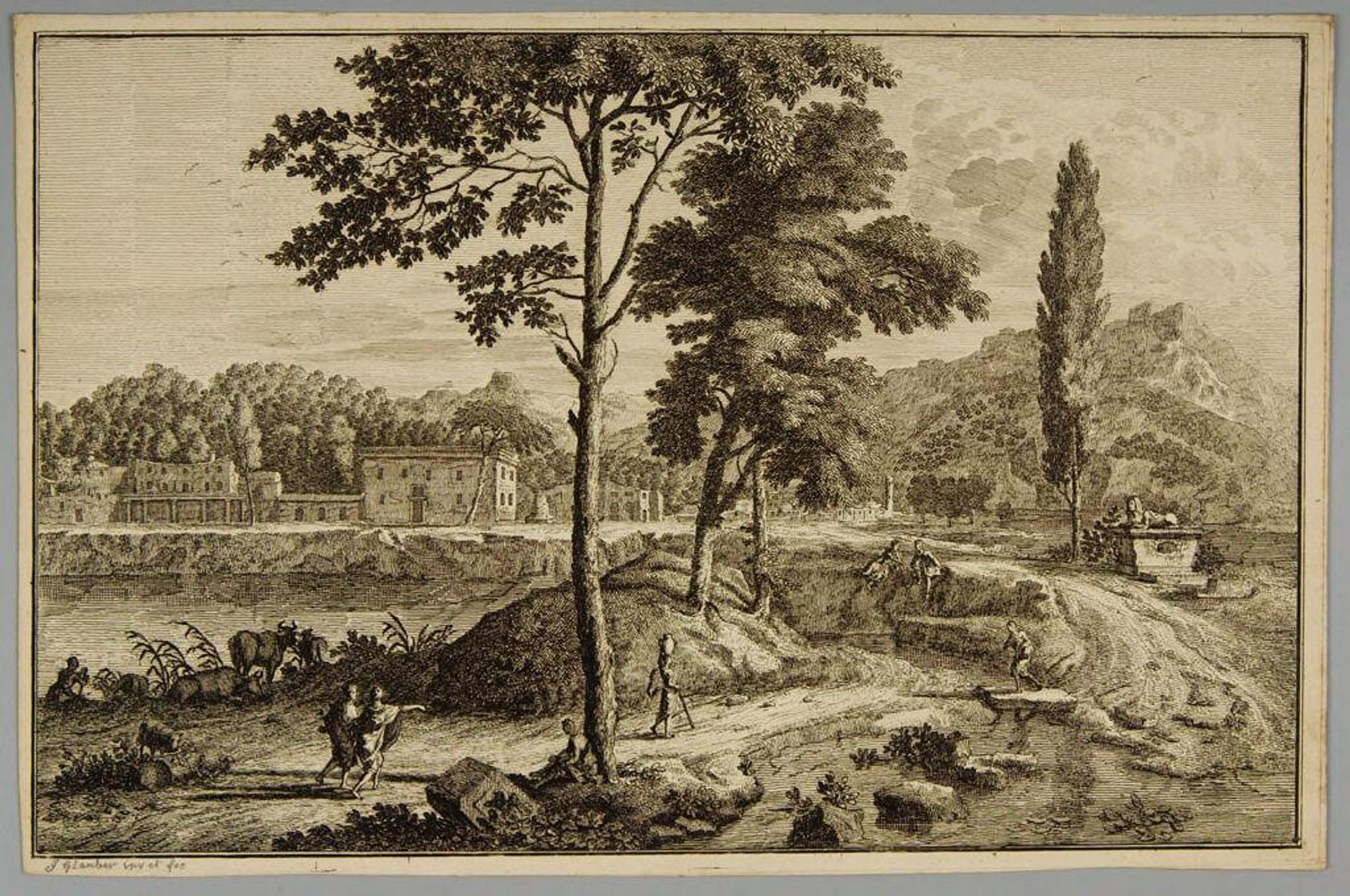 Classical Landscape with a Woman with a Jar on Her Head in the Center by Attributed to Jan Glauber