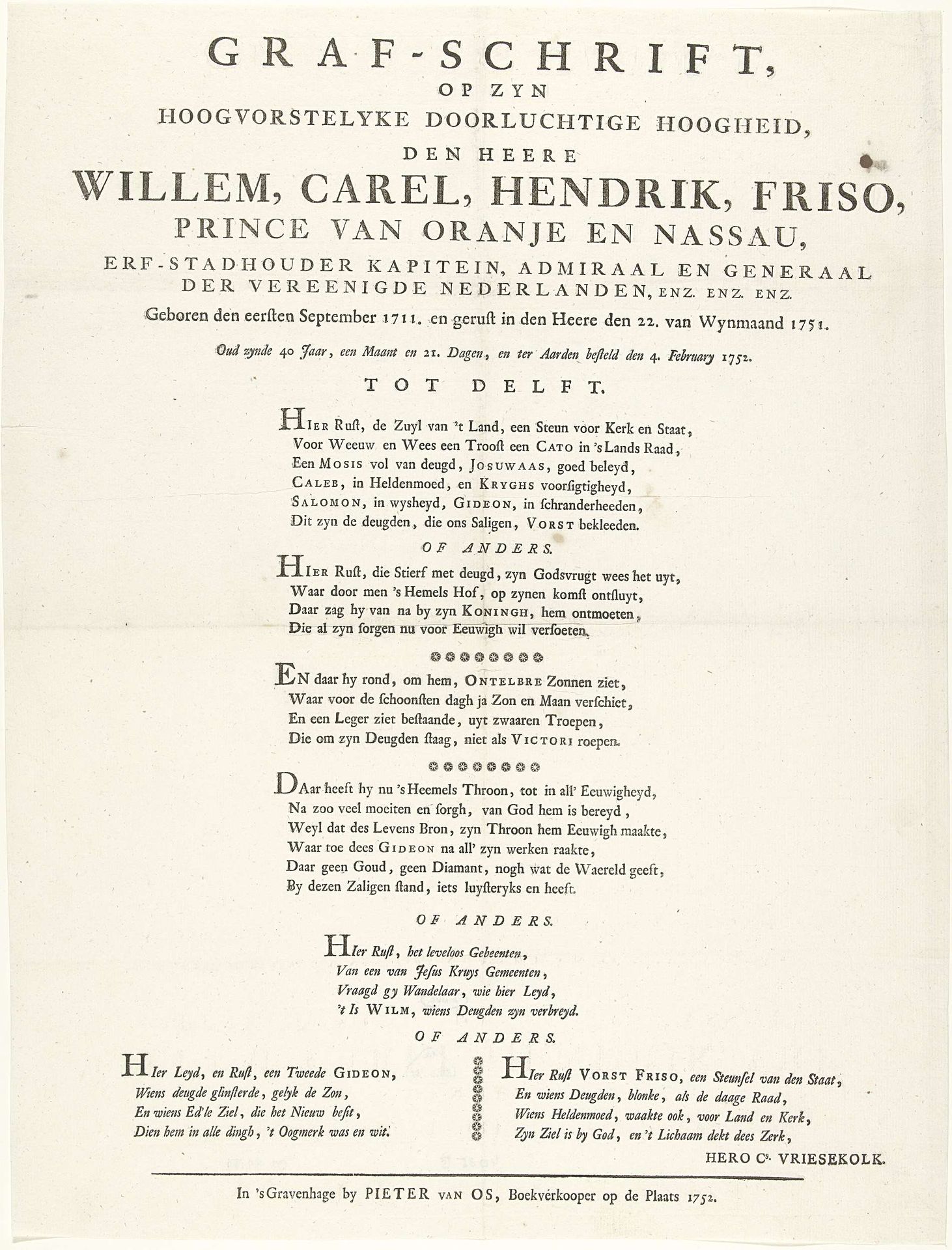 Grafschrift voor Willem IV, 1752 by Hero Cs. Vriesekolk