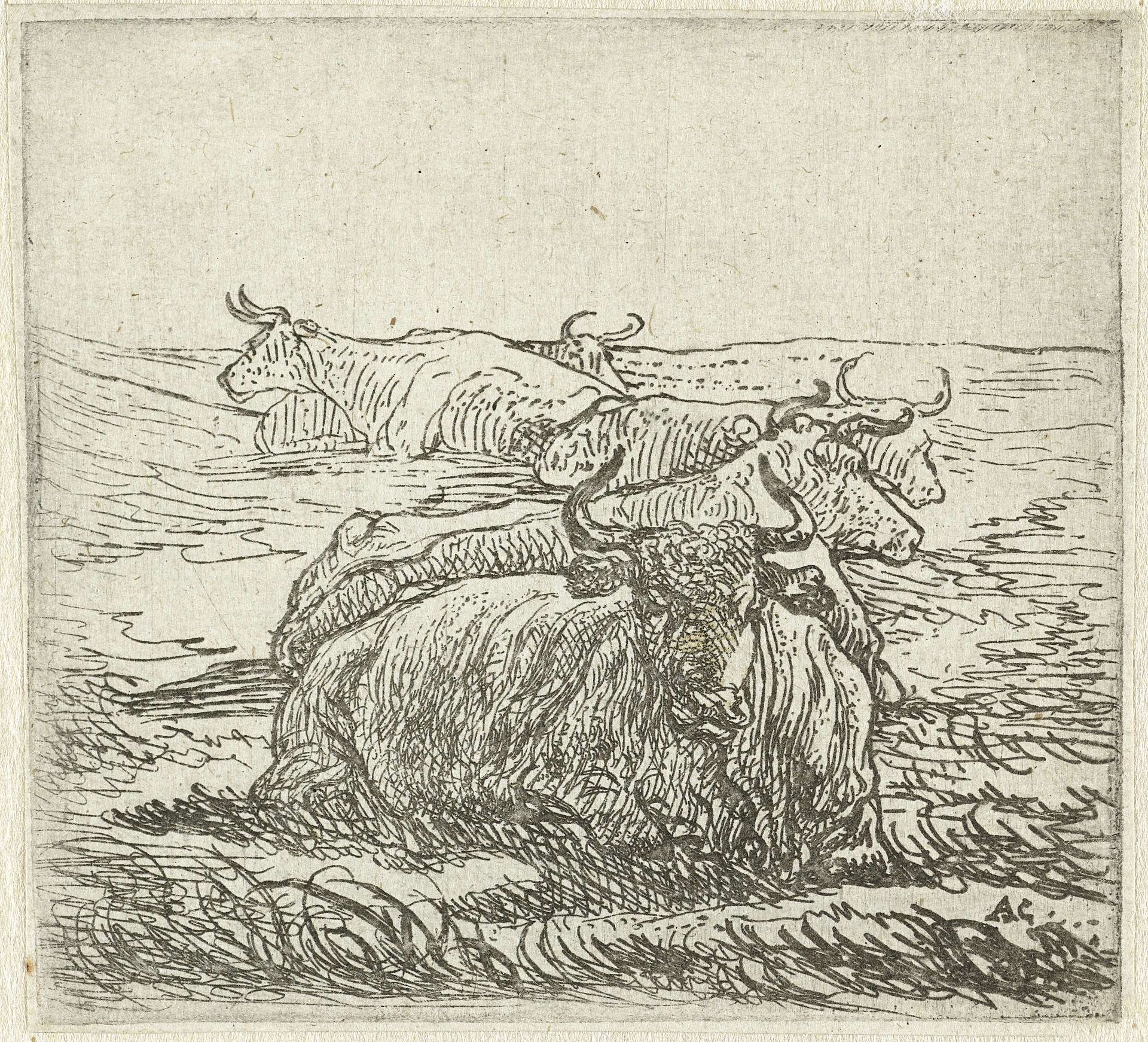 Vijf rustende koeien by Aelbert Cuyp