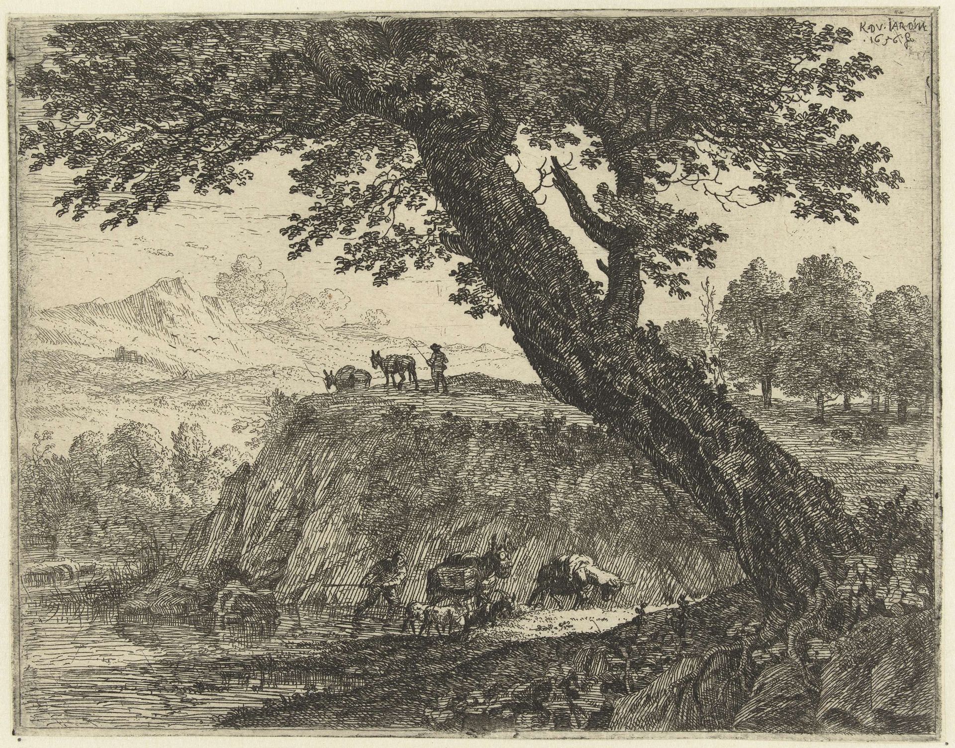 Landschap met twee muilezeldrijvers by Karel du Jardin