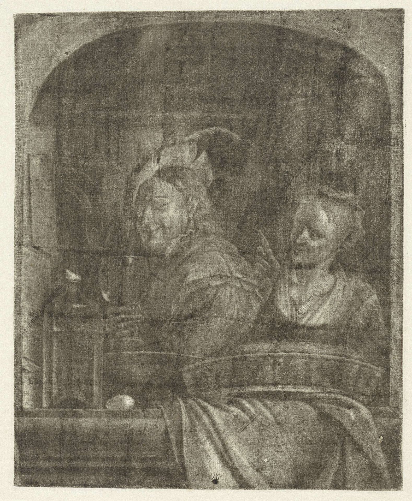 Man en vrouw in een venster by Aert Schouman