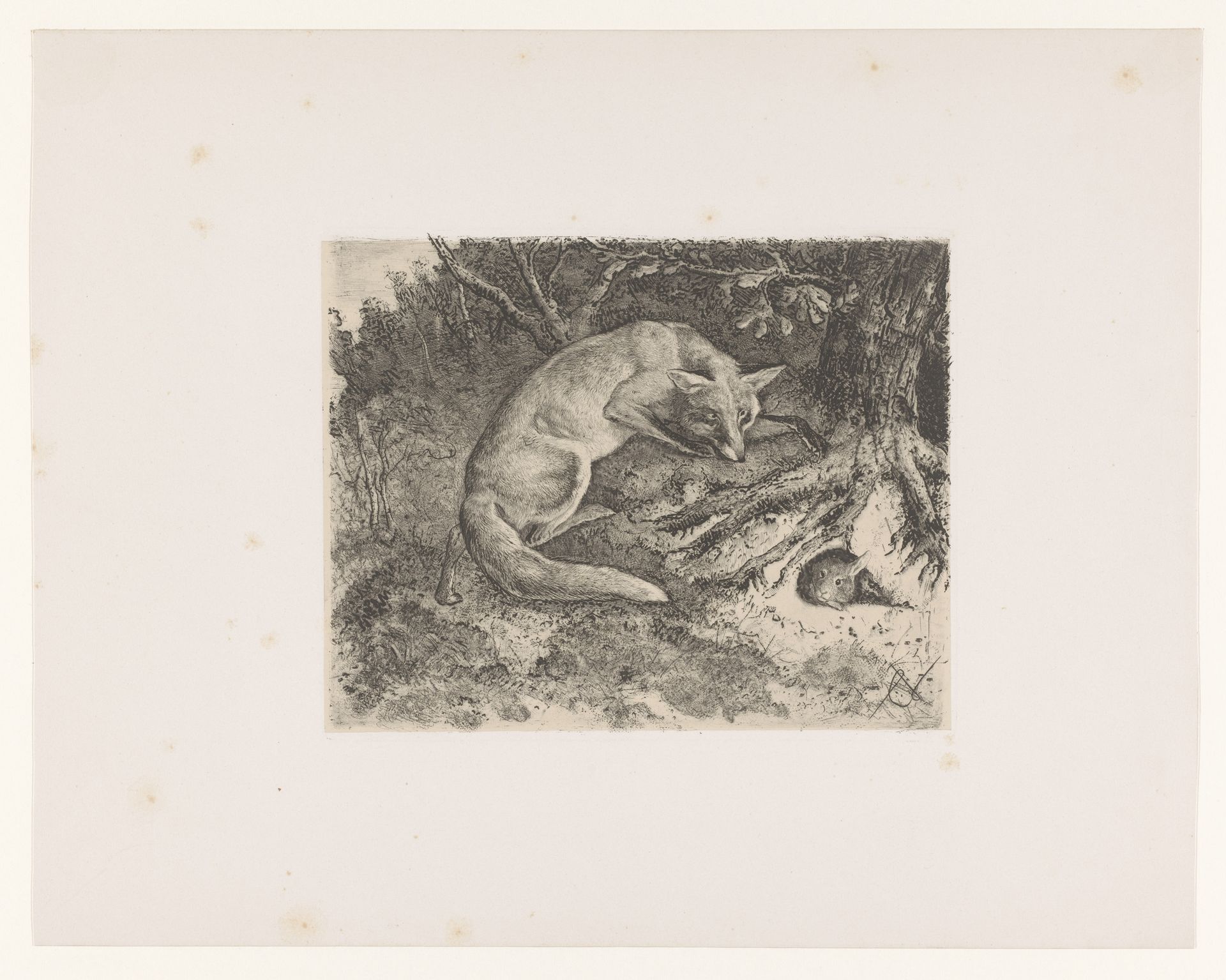 Vos jagend op een konijn by Charles Verlat