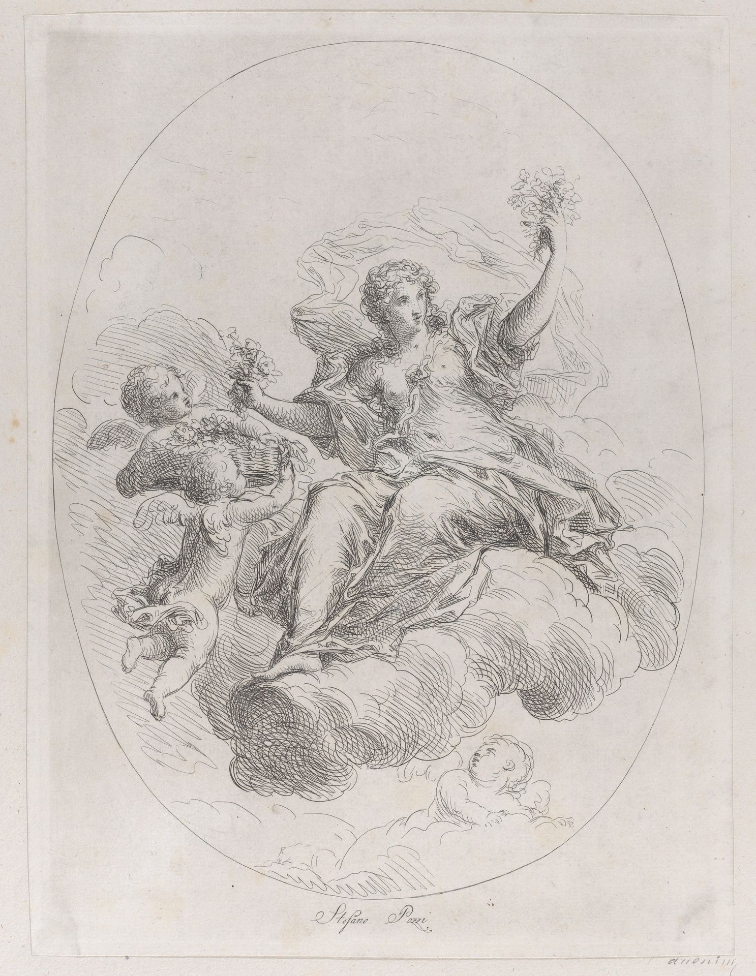 Allegorical figure on a cloud with putti, after Stefano Pozzi by Giuseppe Canale