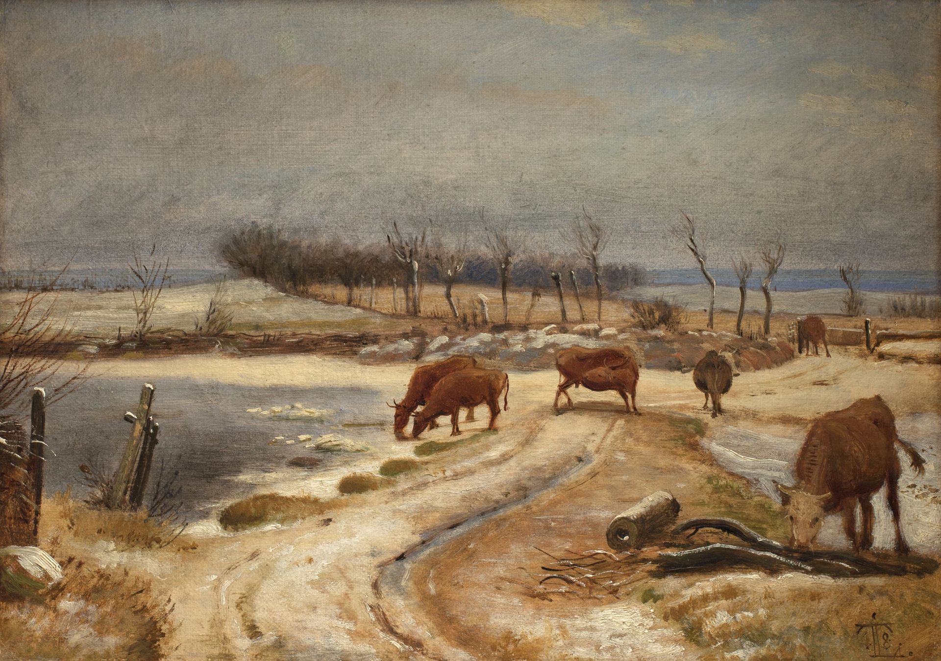 Watering the Cattle on a Winter's Day by Johan Thomas Lundbye