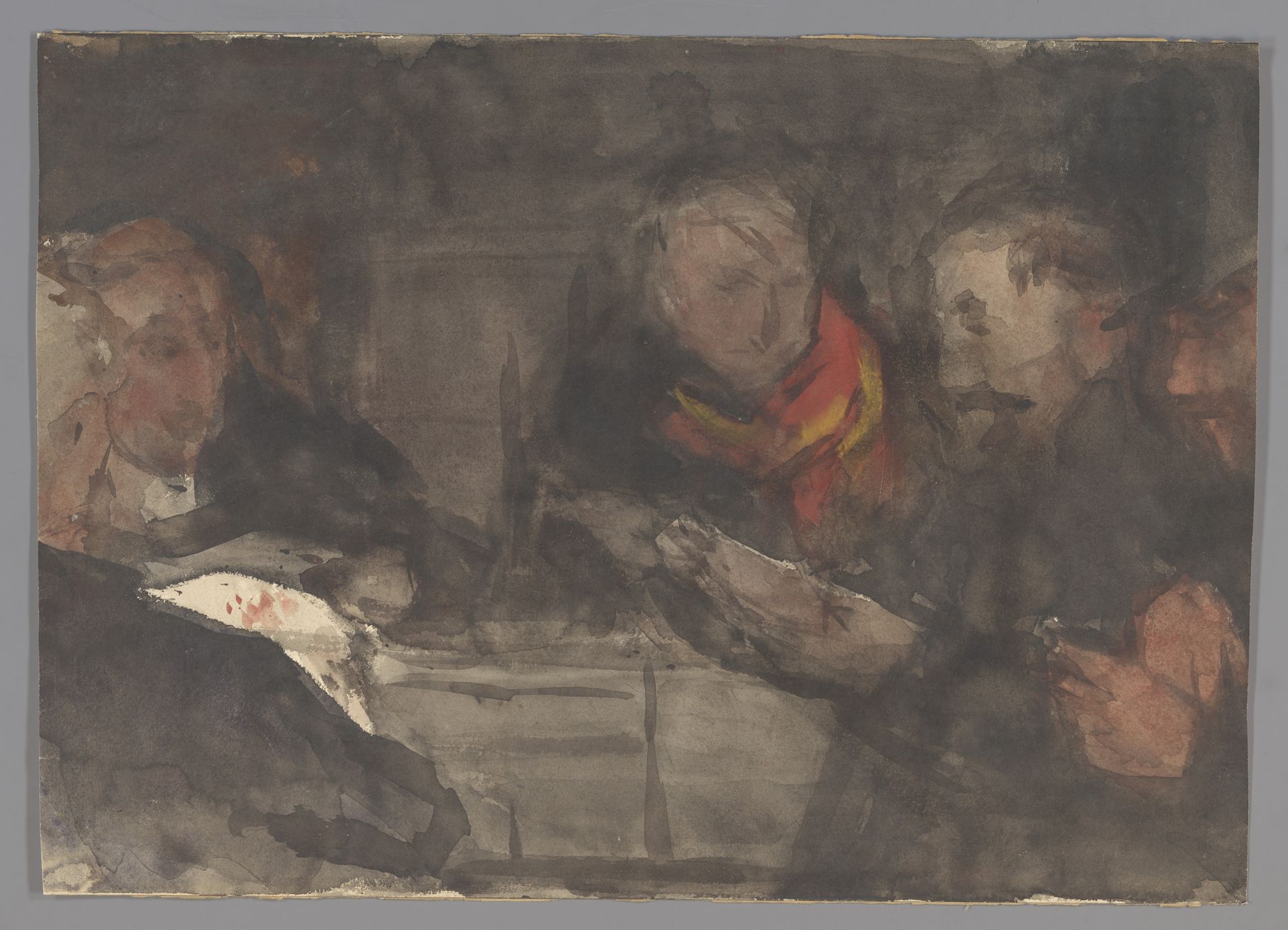 Groep mannen om een tafel by Carel Adolph Lion Cachet