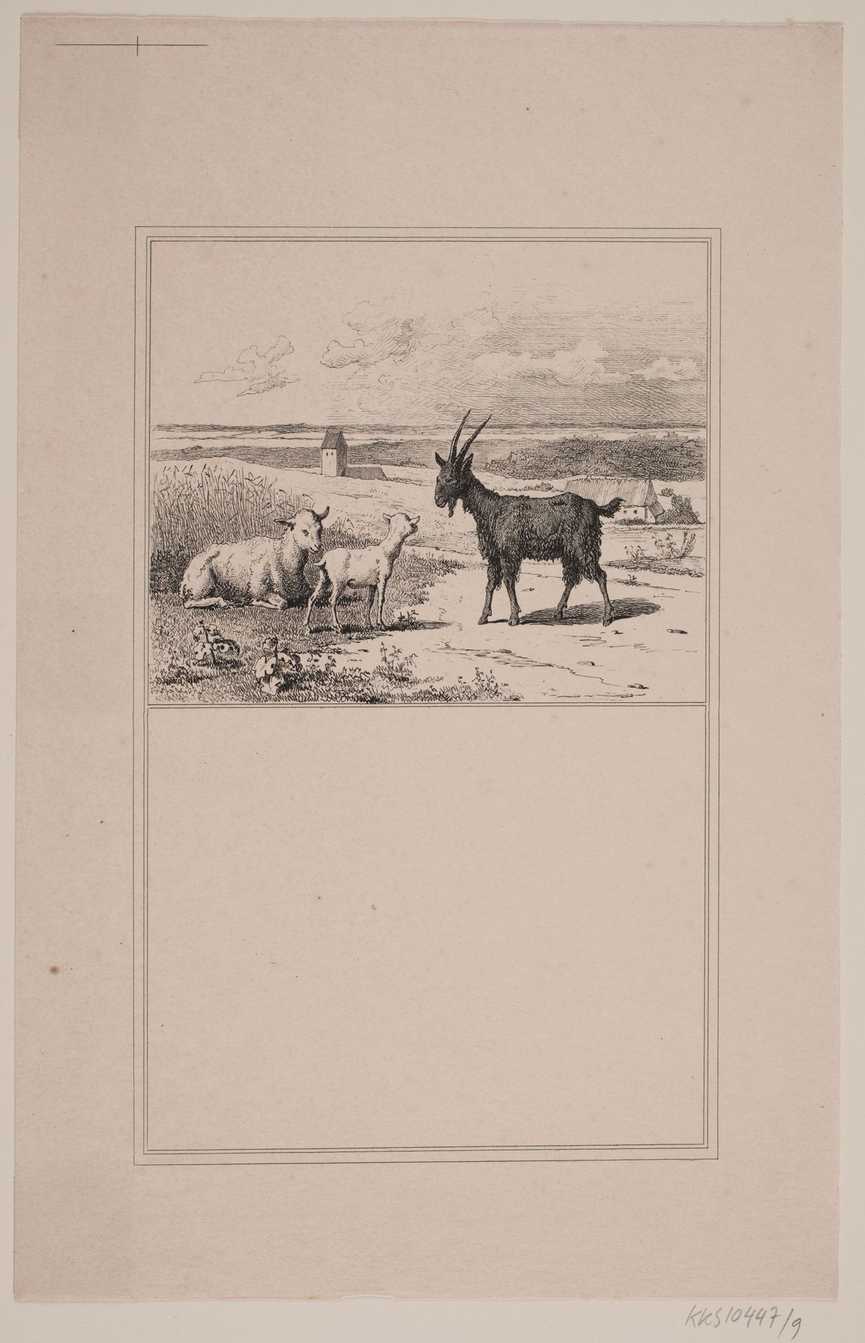 Lammet og bukken. Prøvetryk til Chr. Winther og M. Rørbye, "25 Billeder for små børn" by Adolph Kittendorff
